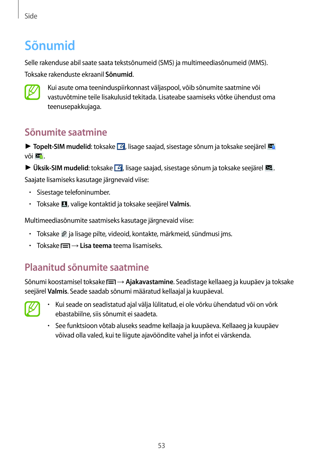 Samsung GT-I9060MKDSEB, GT-I9060MKASEB, GT-I9060ZWDSEB manual Sõnumid, Sõnumite saatmine, Plaanitud sõnumite saatmine 