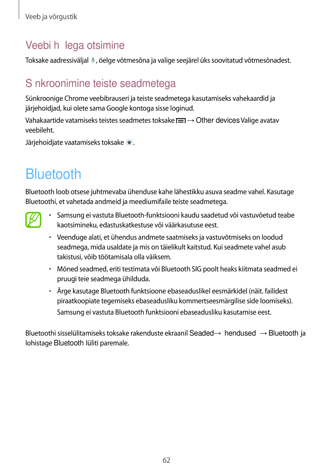 Samsung GT-I9060ZWDSEB, GT-I9060MKASEB, GT-I9060MKDSEB, GT-I9060ZWASEB manual Bluetooth, Sünkroonimine teiste seadmetega 