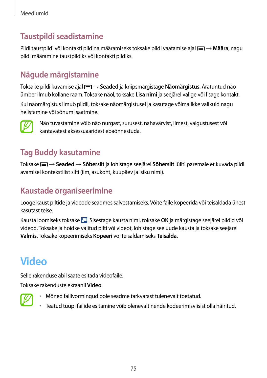 Samsung GT-I9060ZWASEB, GT-I9060MKASEB, GT-I9060MKDSEB, GT-I9060ZWDSEB manual Video, Nägude märgistamine, Tag Buddy kasutamine 