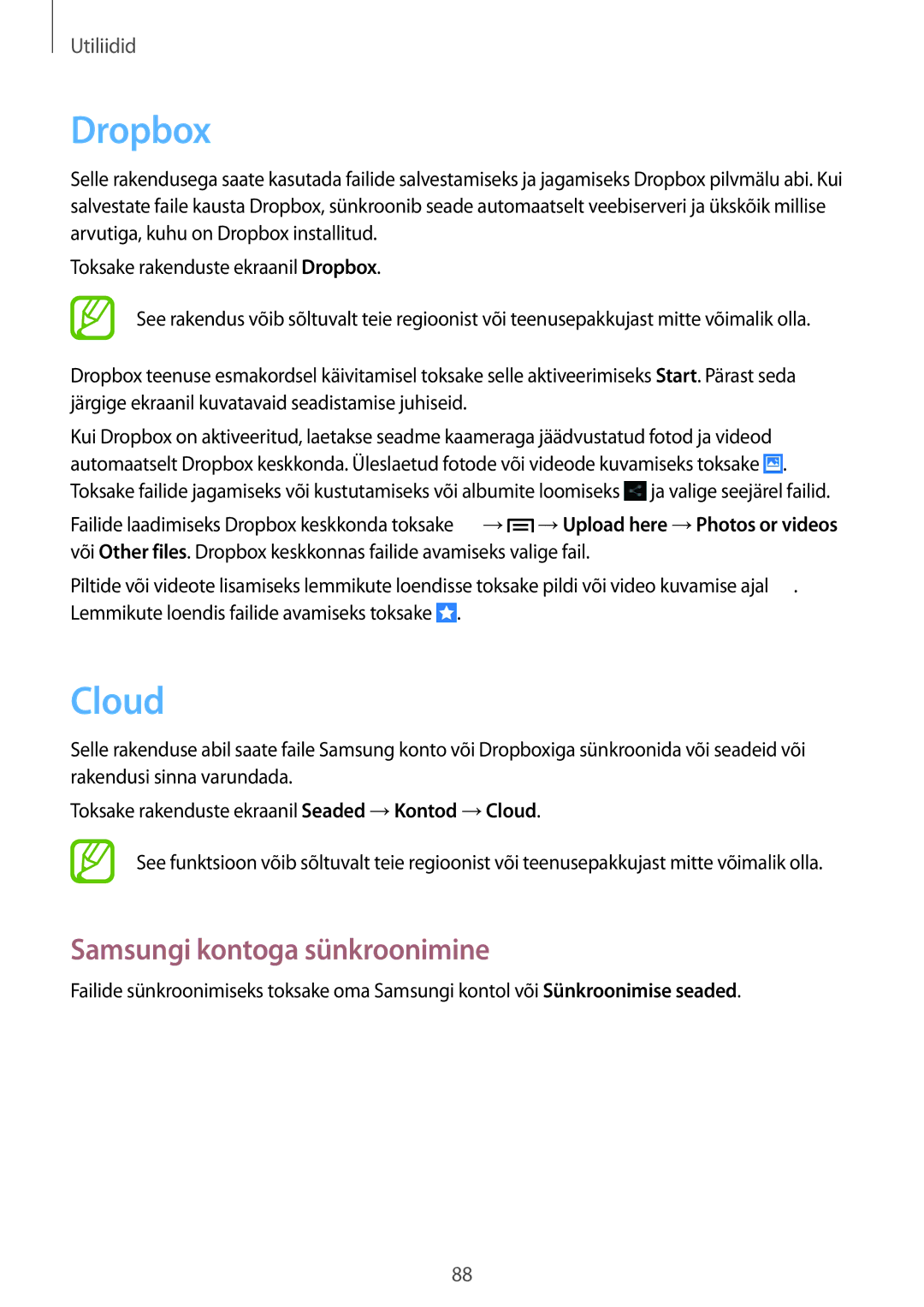 Samsung GT-I9060MKASEB, GT-I9060MKDSEB, GT-I9060ZWDSEB, GT-I9060ZWASEB manual Dropbox, Cloud, Samsungi kontoga sünkroonimine 