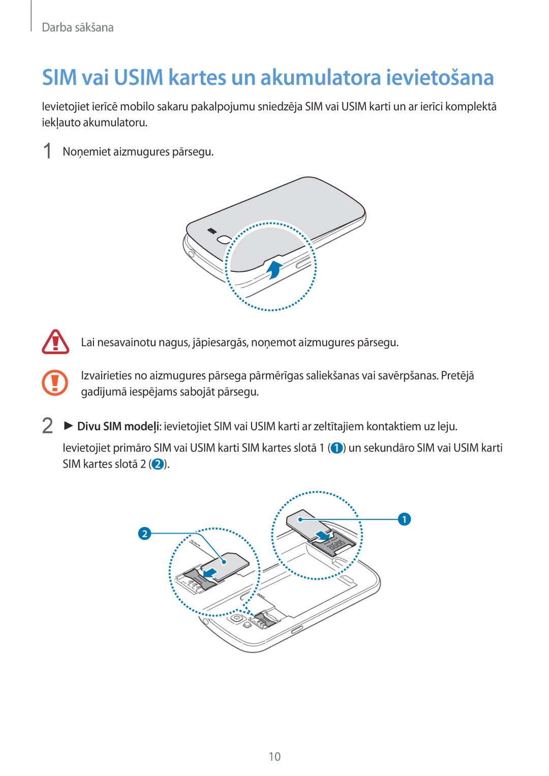 Samsung GT-I9060ZWDSEB, GT-I9060MKASEB, GT-I9060MKDSEB, GT-I9060ZWASEB manual SIM vai Usim kartes un akumulatora ievietošana 