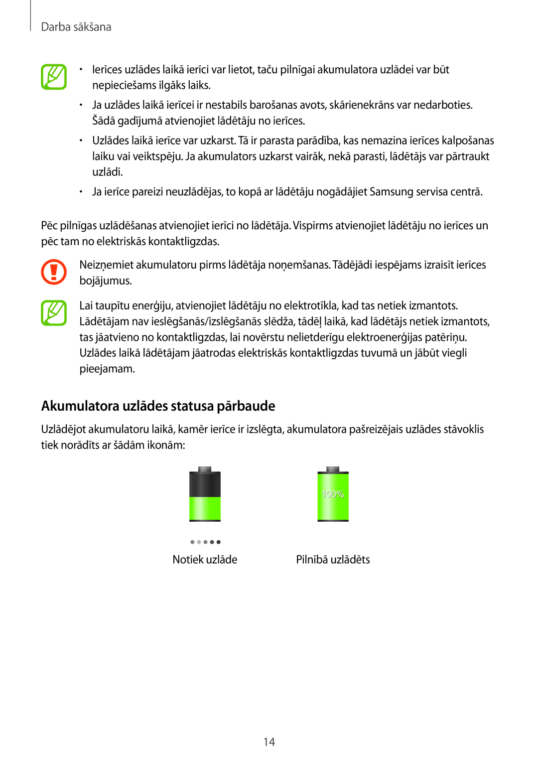 Samsung GT-I9060ZWDSEB, GT-I9060MKASEB, GT-I9060MKDSEB, GT-I9060ZWASEB manual Akumulatora uzlādes statusa pārbaude 