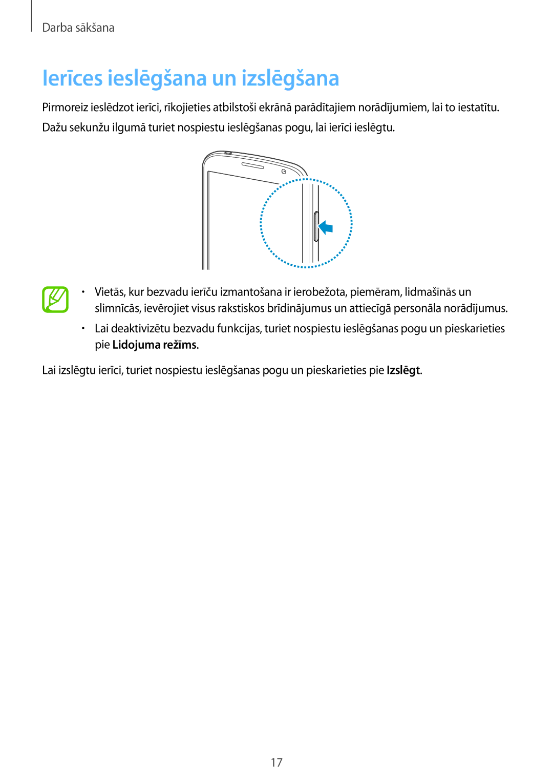 Samsung GT-I9060MKDSEB, GT-I9060MKASEB, GT-I9060ZWDSEB, GT-I9060ZWASEB manual Ierīces ieslēgšana un izslēgšana 