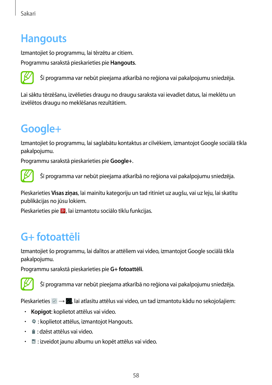 Samsung GT-I9060ZWDSEB, GT-I9060MKASEB, GT-I9060MKDSEB, GT-I9060ZWASEB manual Hangouts, Google+, + fotoattēli 