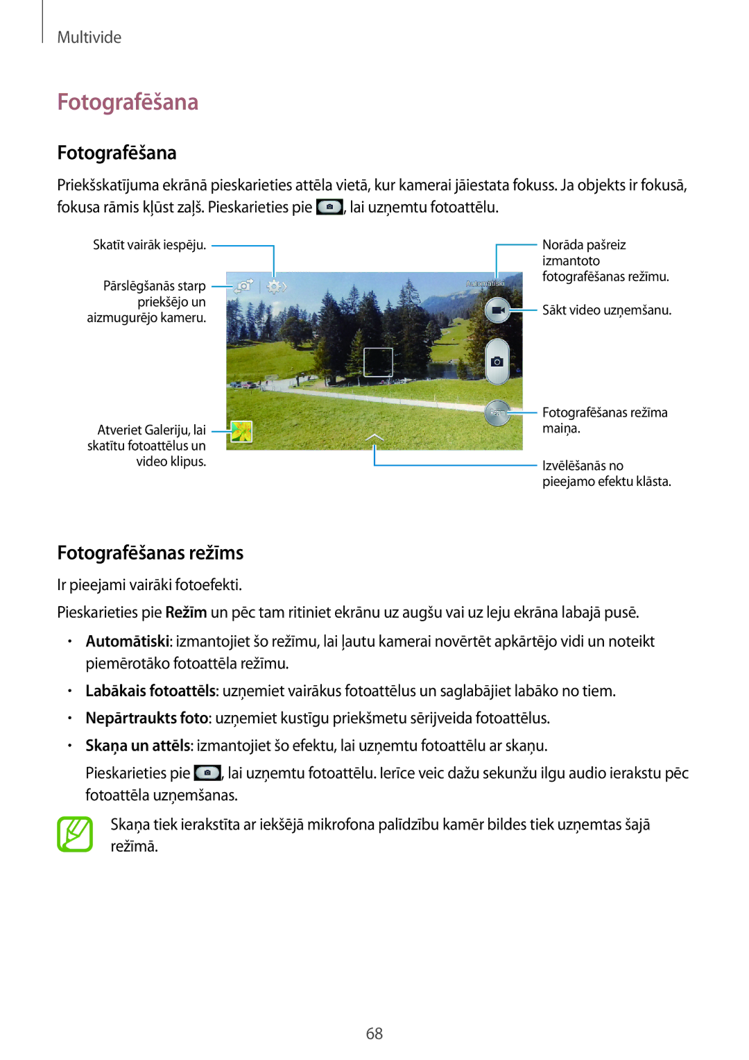 Samsung GT-I9060MKASEB, GT-I9060MKDSEB, GT-I9060ZWDSEB, GT-I9060ZWASEB manual Fotografēšanas režīms 