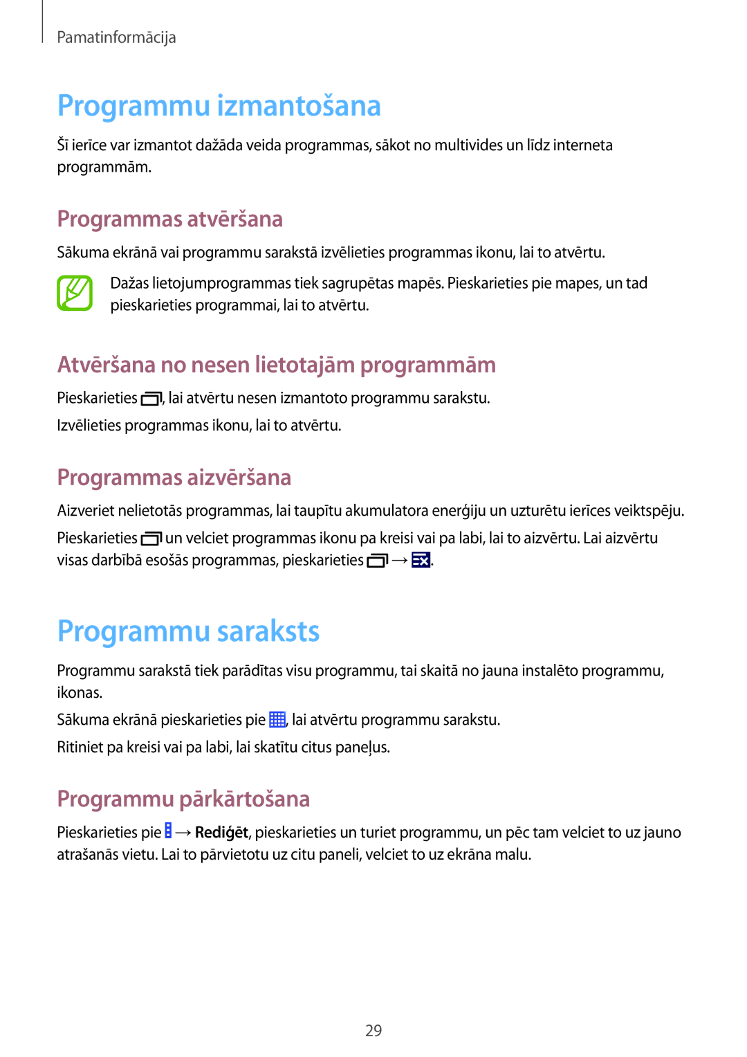 Samsung GT-I9060ZWSSEB, GT-I9060MKSSEB, GT-I9060ZWISEB, GT-I9060ZDISEB manual Programmu izmantošana, Programmu saraksts 