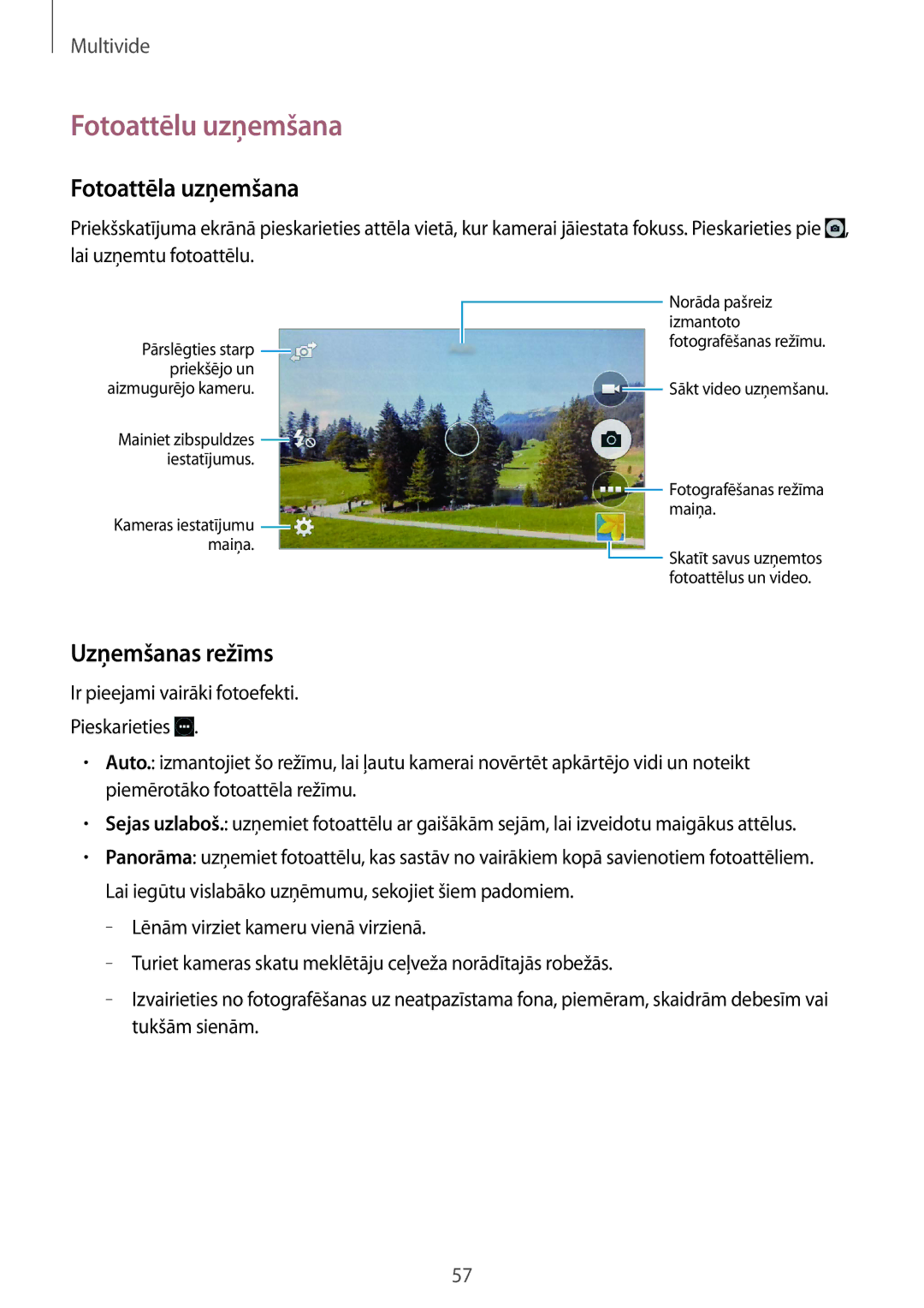 Samsung GT-I9060ZDISEB, GT-I9060MKSSEB, GT-I9060ZWISEB manual Fotoattēlu uzņemšana, Fotoattēla uzņemšana, Uzņemšanas režīms 