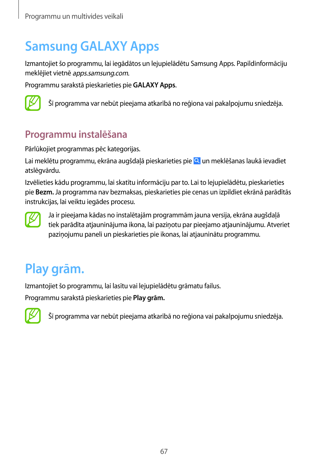 Samsung GT-I9060ZDISEB, GT-I9060MKSSEB, GT-I9060ZWISEB, GT-I9060MKISEB, GT-I9060ZWSSEB manual Samsung Galaxy Apps, Play grām 