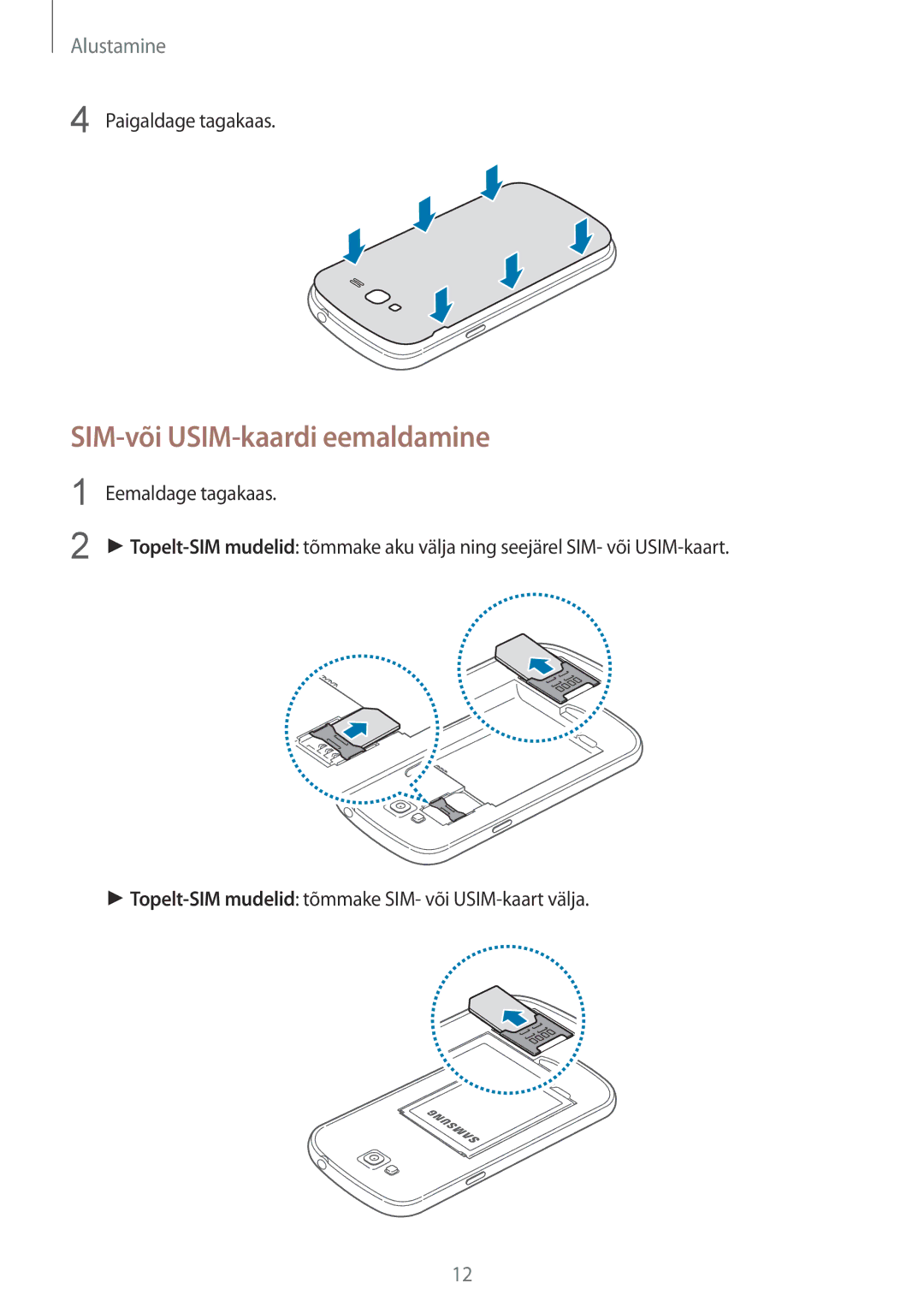 Samsung GT-I9060ZDISEB, GT-I9060MKSSEB, GT-I9060ZWISEB, GT-I9060MKISEB, GT-I9060ZWSSEB manual SIM-või USIM-kaardi eemaldamine 