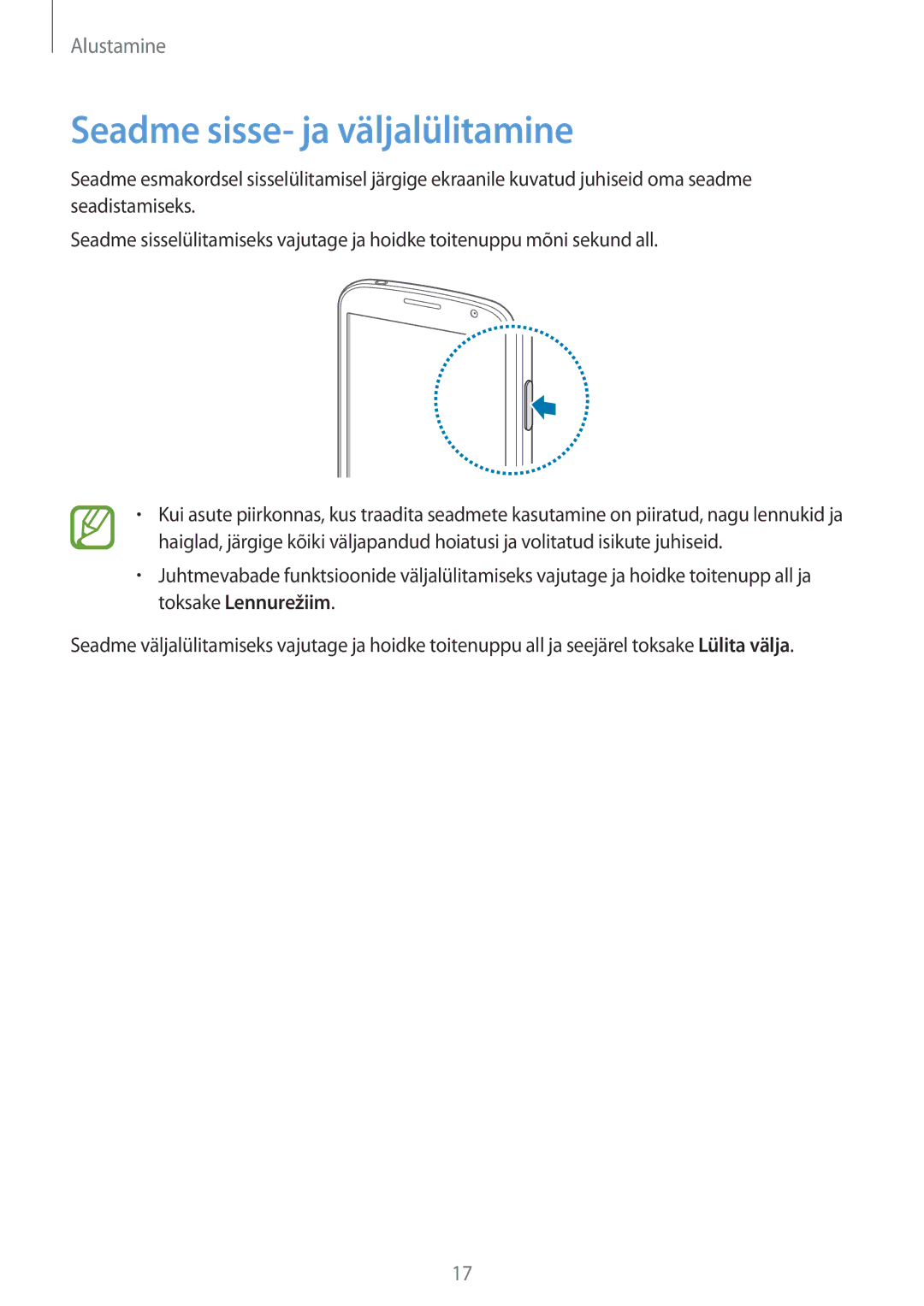 Samsung GT-I9060ZDISEB, GT-I9060MKSSEB, GT-I9060ZWISEB, GT-I9060MKISEB, GT-I9060ZWSSEB manual Seadme sisse- ja väljalülitamine 