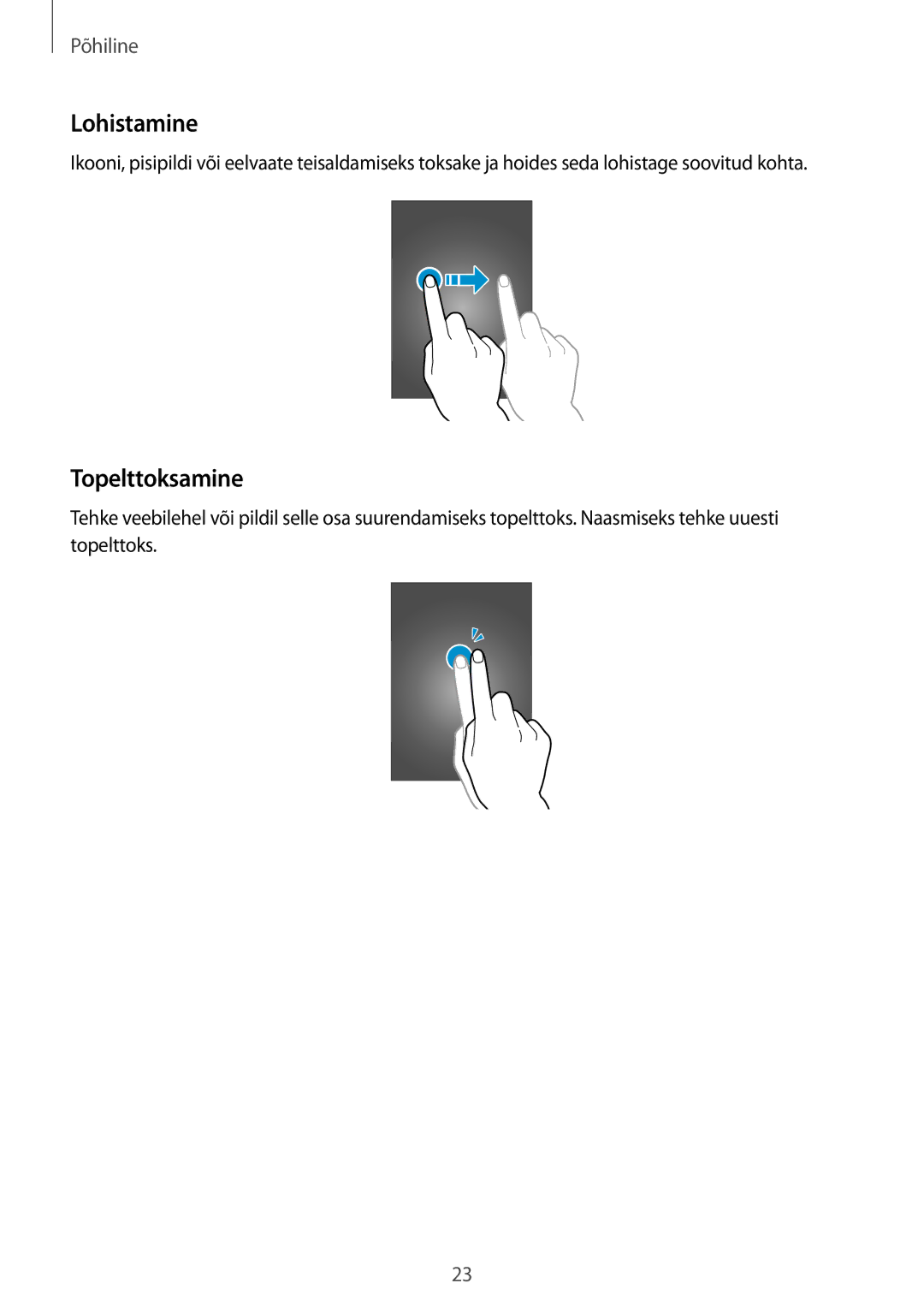 Samsung GT-I9060MKISEB, GT-I9060MKSSEB, GT-I9060ZWISEB, GT-I9060ZDISEB, GT-I9060ZWSSEB manual Lohistamine, Topelttoksamine 