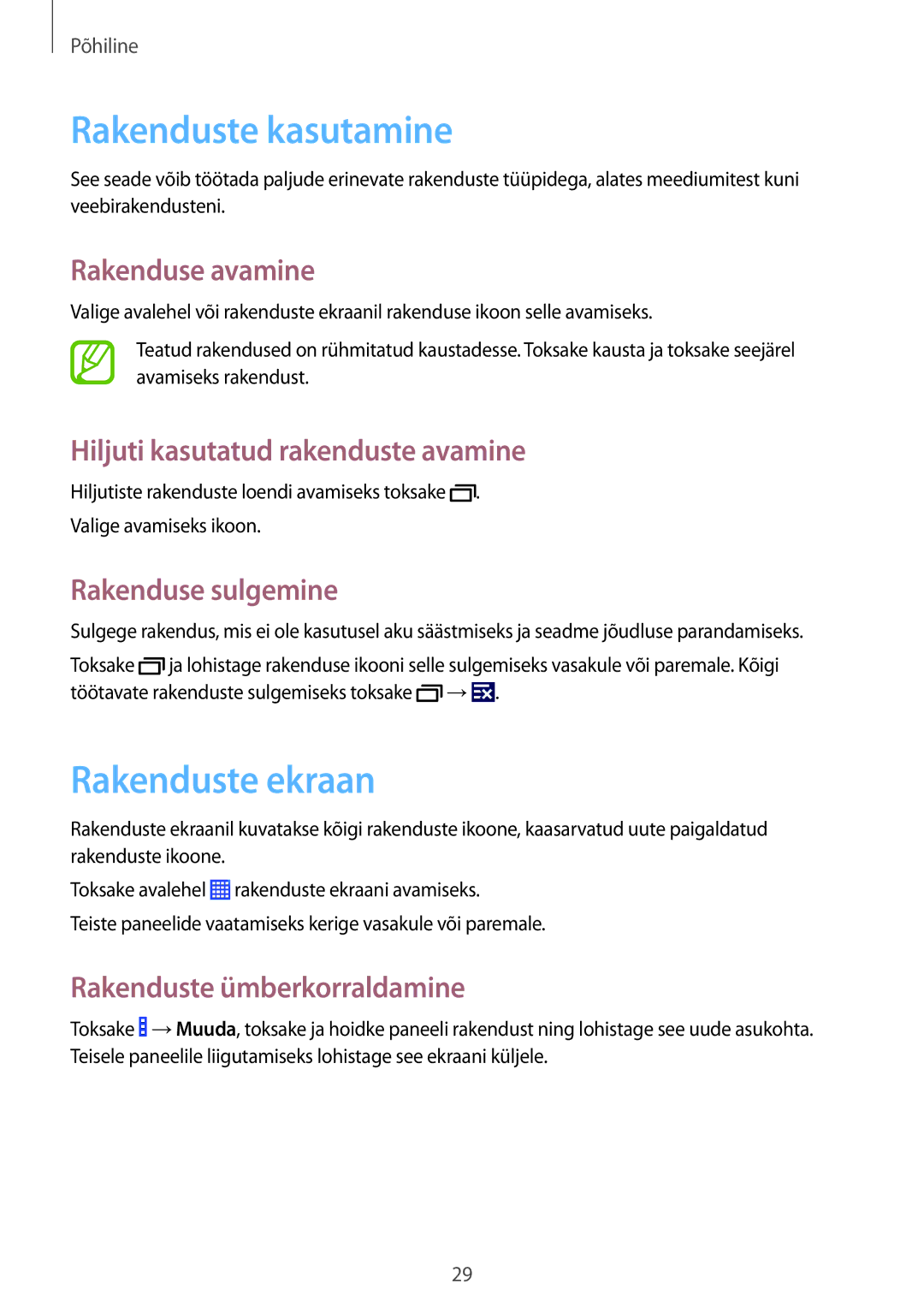 Samsung GT-I9060ZWSSEB, GT-I9060MKSSEB, GT-I9060ZWISEB, GT-I9060ZDISEB manual Rakenduste kasutamine, Rakenduste ekraan 