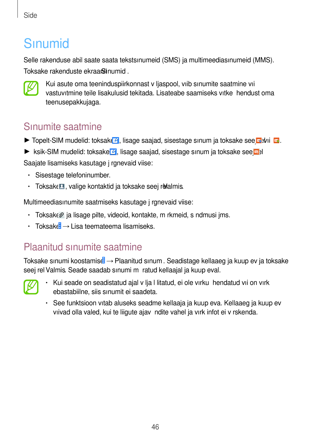 Samsung GT-I9060ZWISEB, GT-I9060MKSSEB, GT-I9060ZDISEB manual Sõnumid, Sõnumite saatmine, Plaanitud sõnumite saatmine 