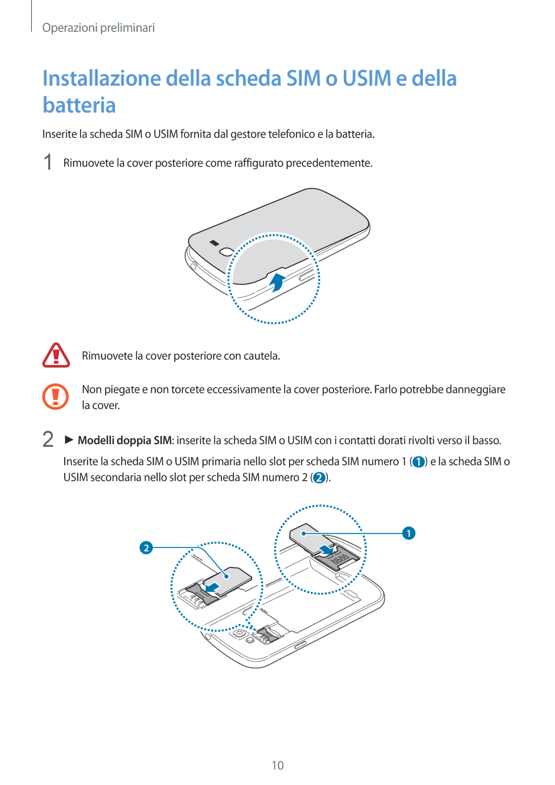 Samsung GT-I9060ZOAITV, GT-I9060MKAITV, GT-I9060ZWATIM manual Installazione della scheda SIM o Usim e della batteria 