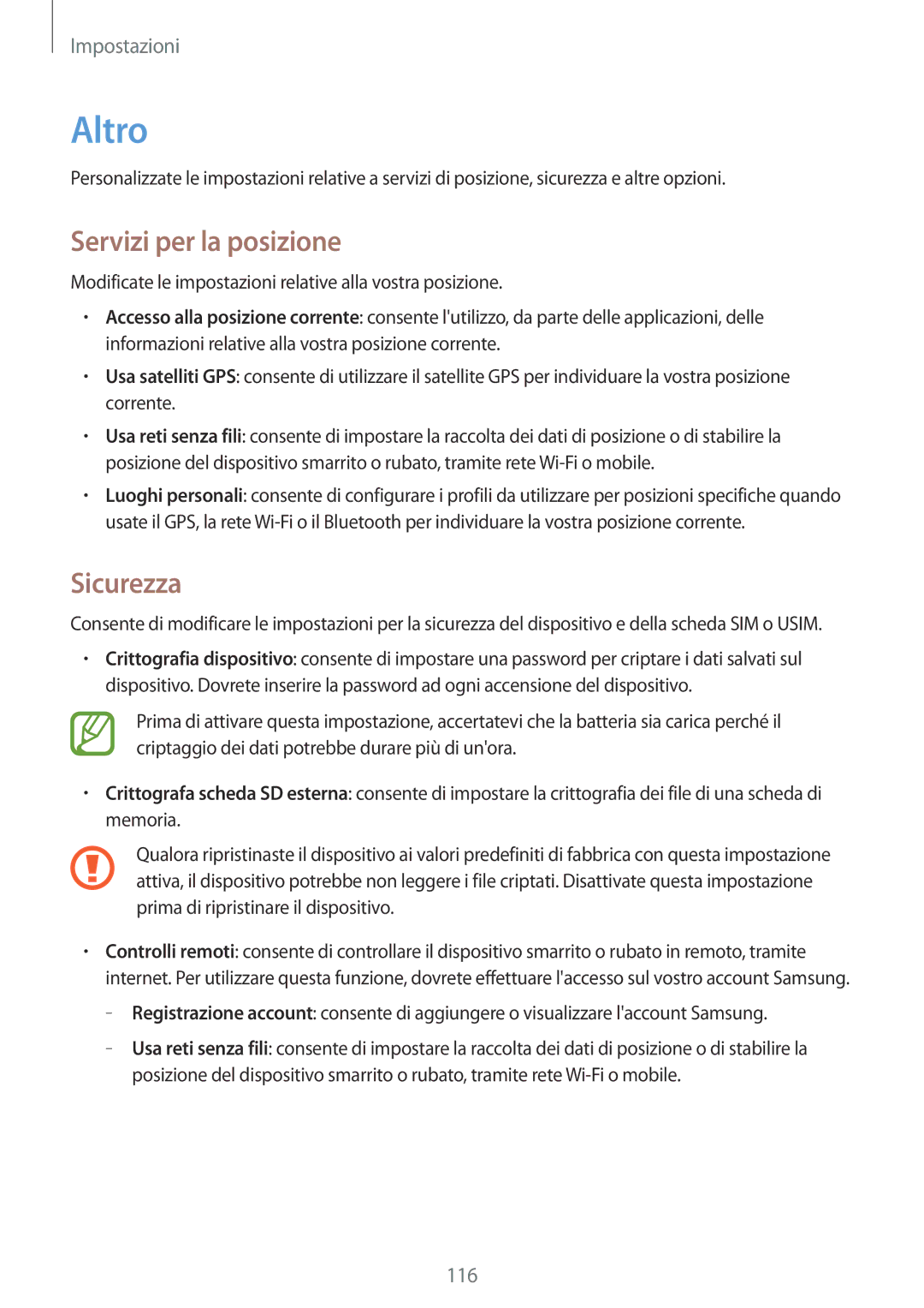 Samsung GT-I9060ZWATUR, GT-I9060ZOAITV, GT-I9060MKAITV, GT-I9060ZWATIM manual Altro, Servizi per la posizione, Sicurezza 