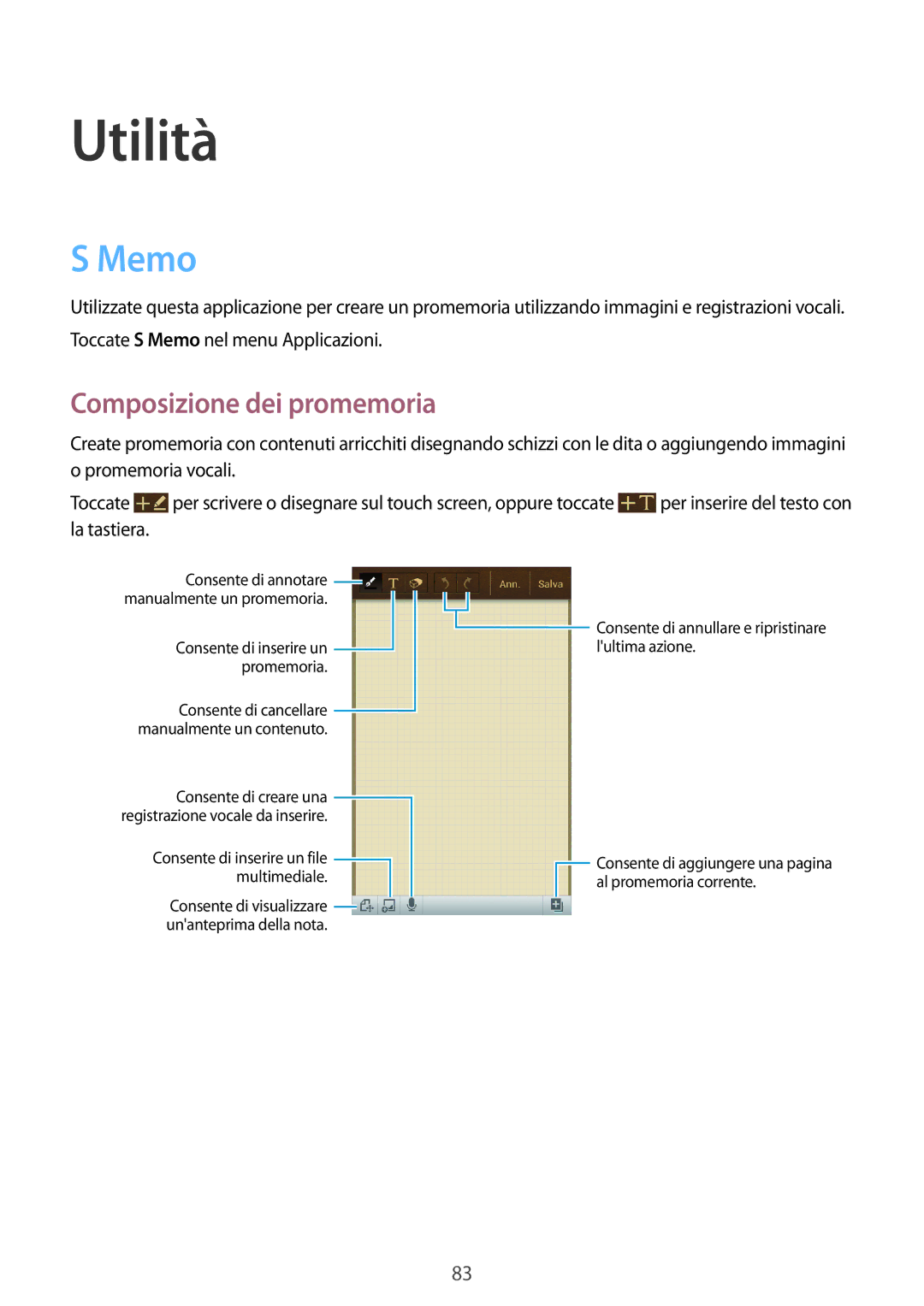 Samsung GT-I9060MKATIM, GT-I9060ZOAITV, GT-I9060MKAITV, GT-I9060ZWATIM manual Utilità, Memo, Composizione dei promemoria 