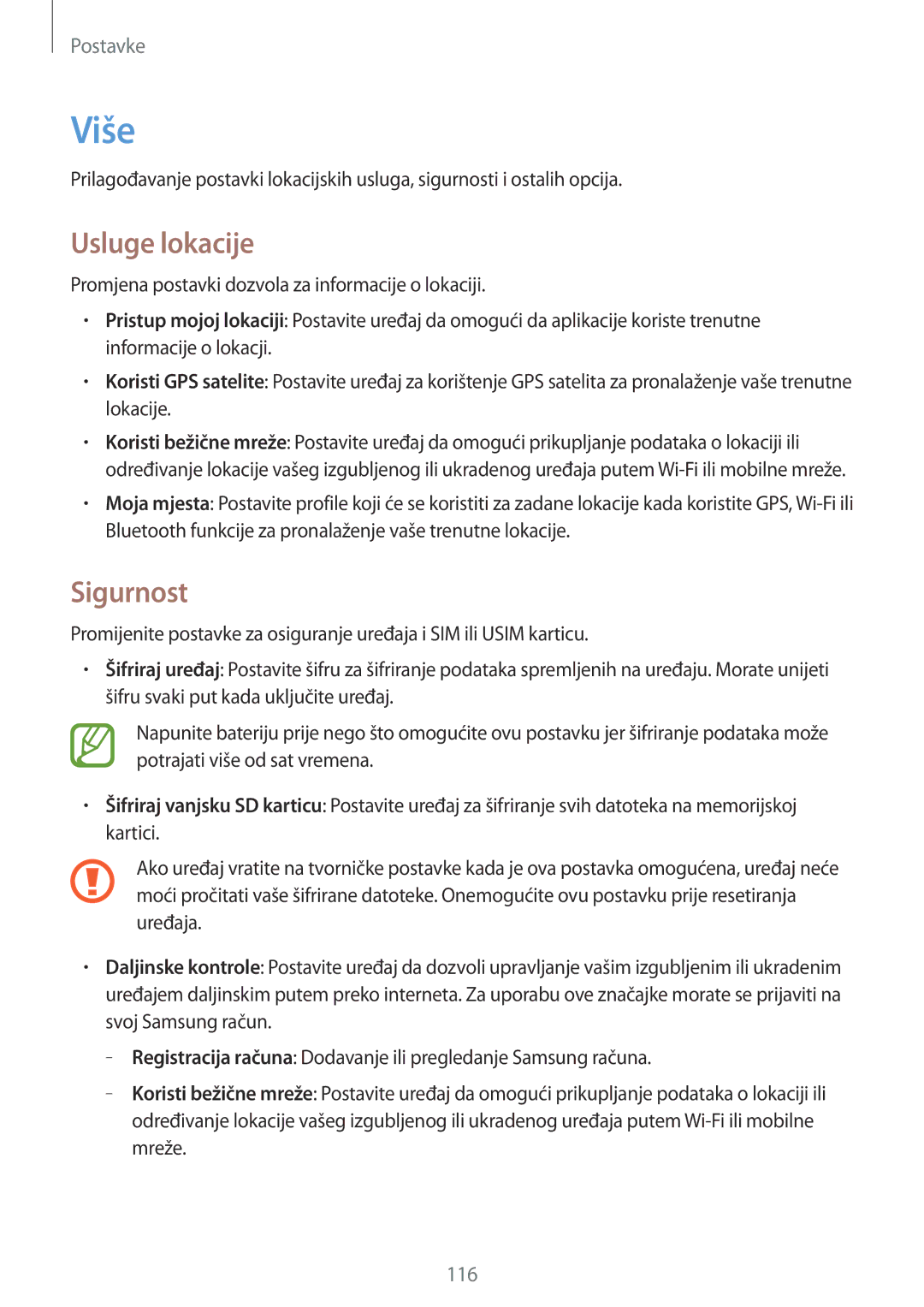 Samsung GT2I9060MKATWO, GT-I9060ZWDSEE, GT-I9060MKDSEE, GT-I9060MKASEE, GT-I9060ZWASEE manual Više, Usluge lokacije, Sigurnost 