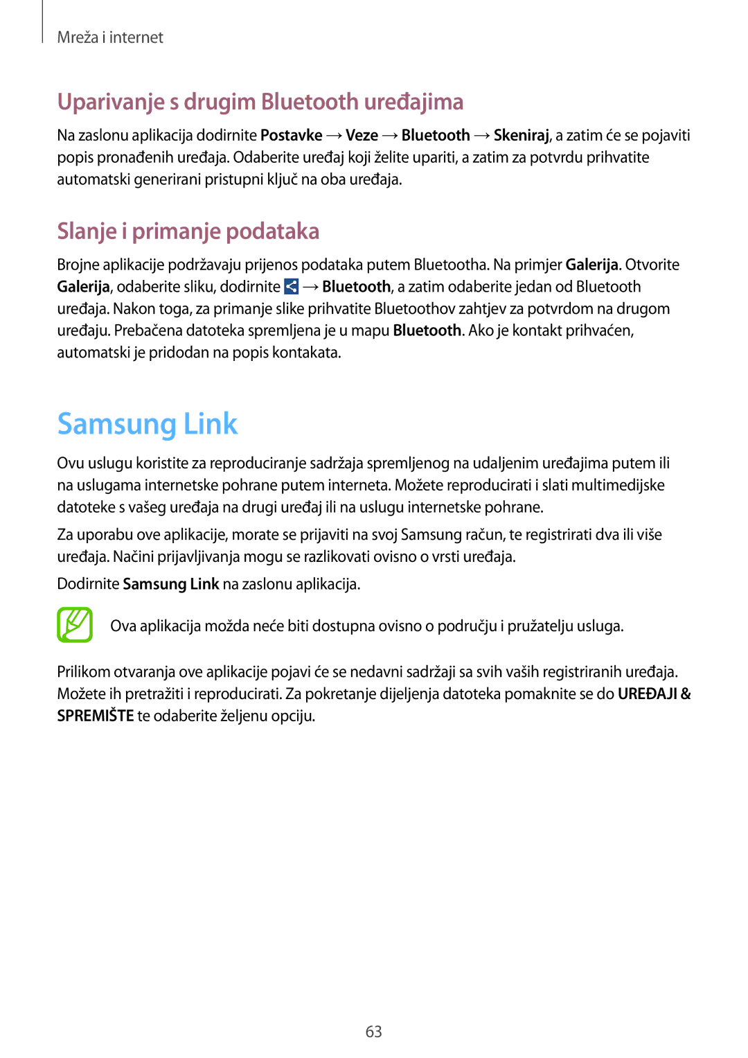 Samsung GT-I9060ZWASEE, GT-I9060ZWDSEE Samsung Link, Uparivanje s drugim Bluetooth uređajima, Slanje i primanje podataka 