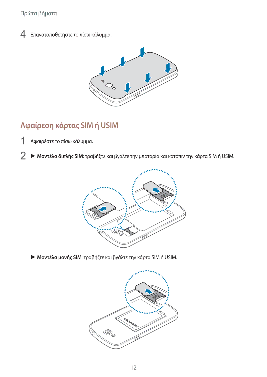 Samsung GT-I9060ZWIEUR manual Αφαίρεση κάρτας SIM ή Usim 