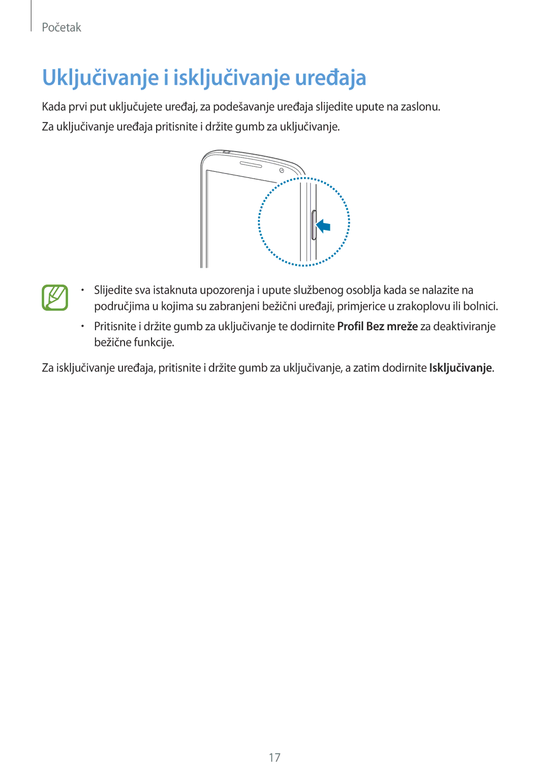 Samsung GT-I9060ZWISEE manual Uključivanje i isključivanje uređaja 