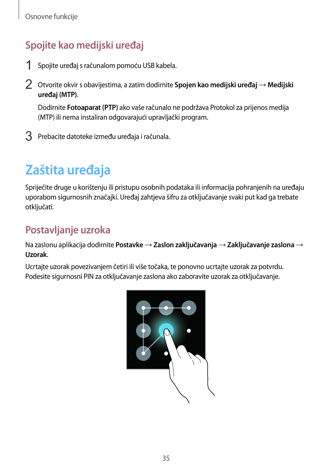 Samsung GT-I9060ZWISEE manual Zaštita uređaja, Spojite kao medijski uređaj, Postavljanje uzroka, Uređaj MTP 