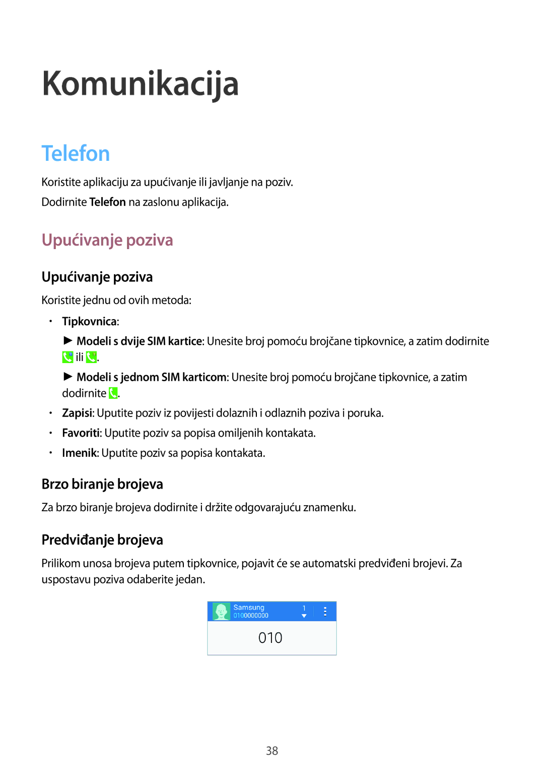 Samsung GT-I9060ZWISEE manual Komunikacija, Telefon, Upućivanje poziva 