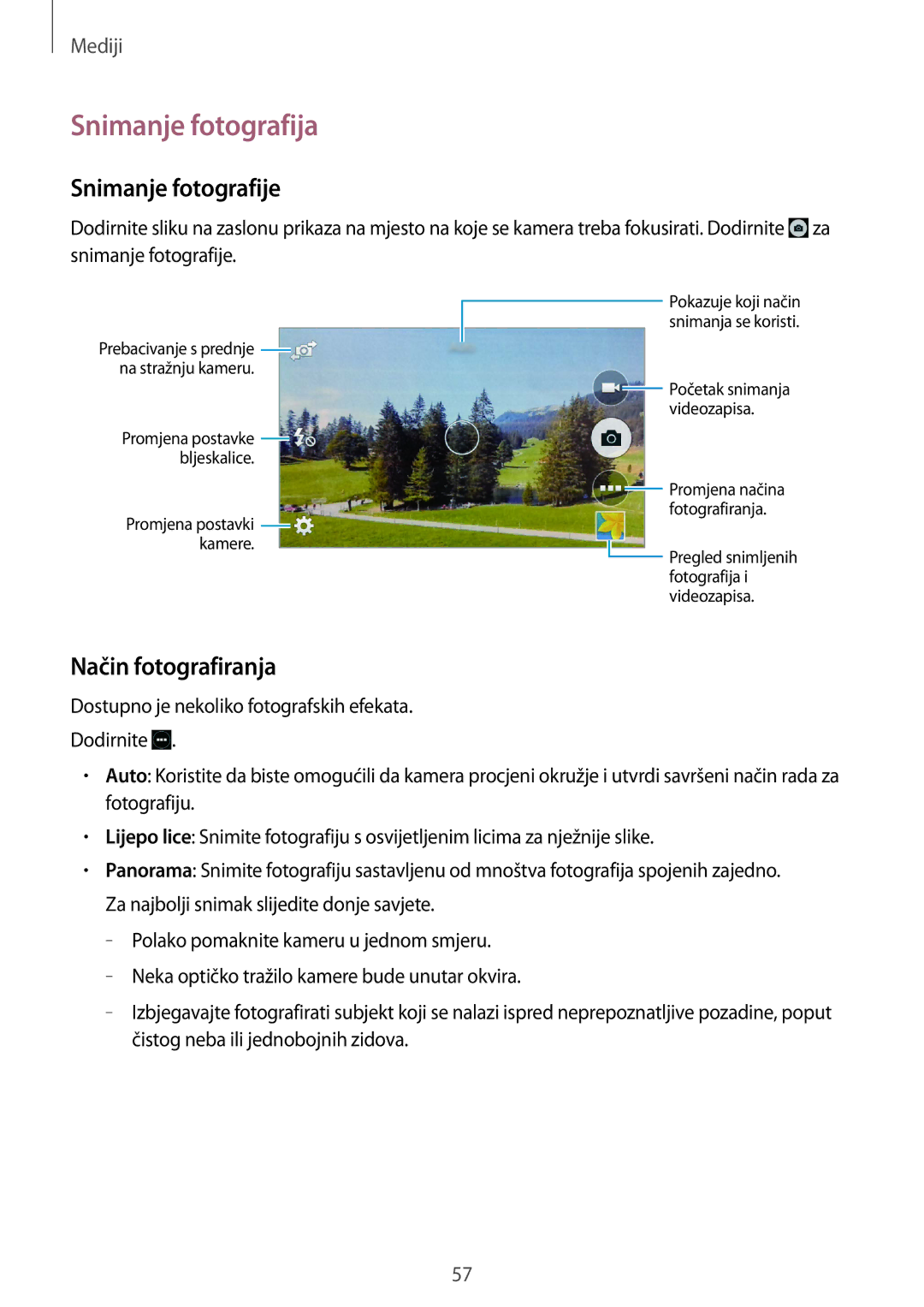 Samsung GT-I9060ZWISEE manual Snimanje fotografija, Snimanje fotografije, Način fotografiranja 