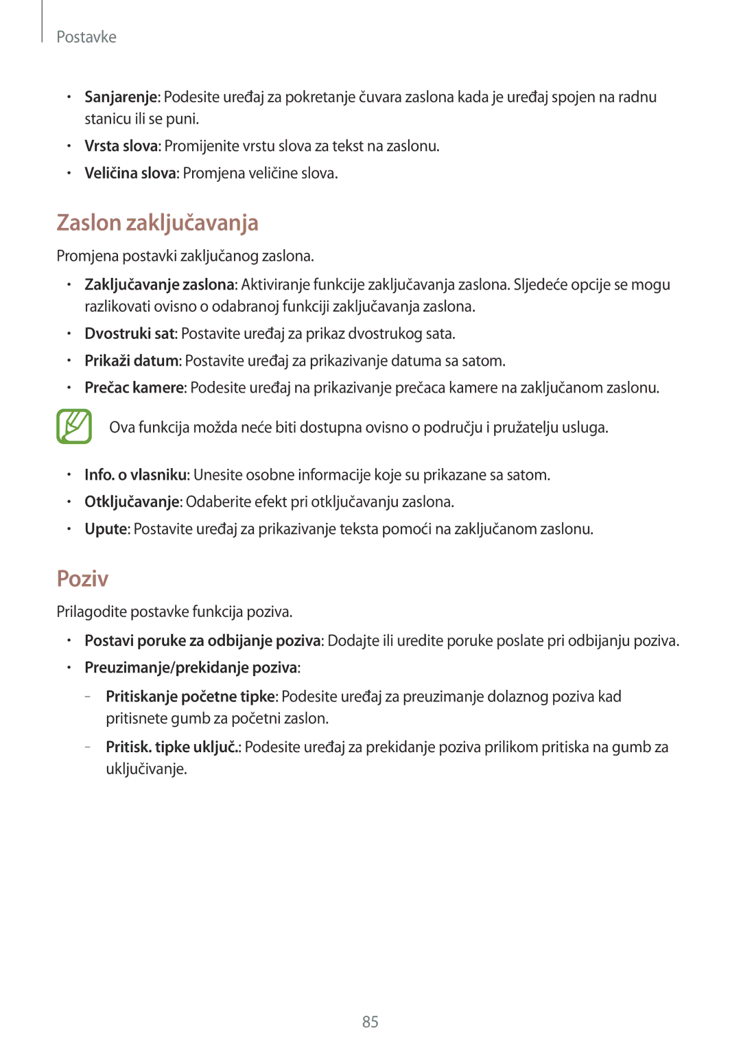 Samsung GT-I9060ZWISEE manual Zaslon zaključavanja, Poziv, Preuzimanje/prekidanje poziva 