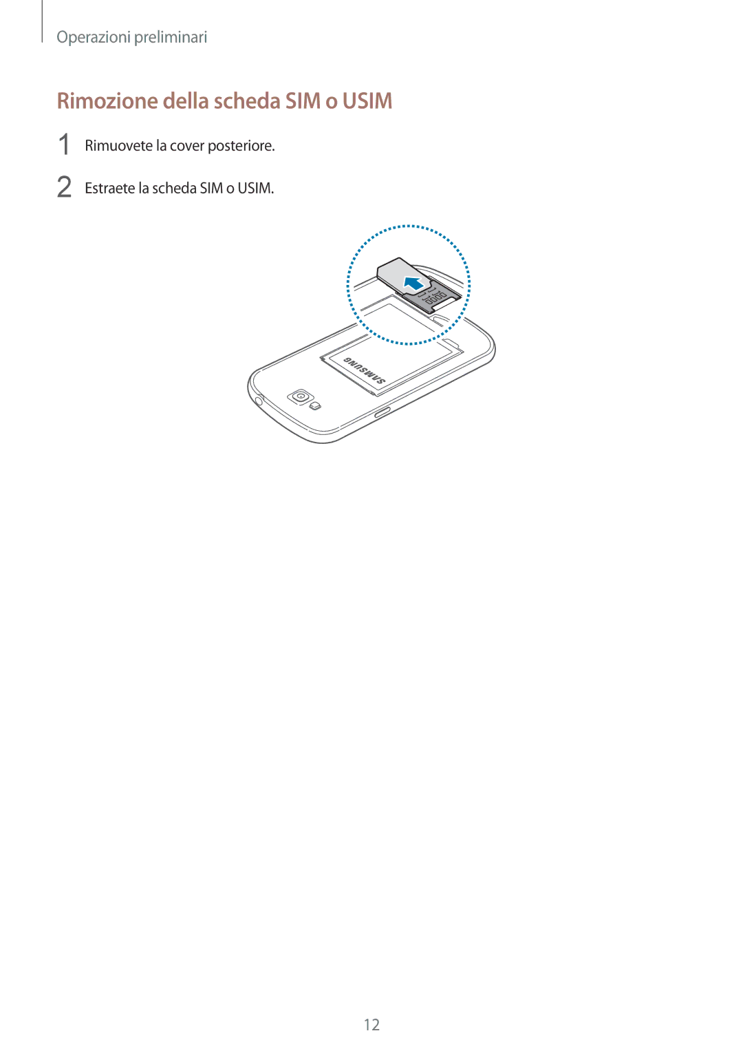 Samsung GT-I9060MKSVVT, GT-I9060ZWSBGL, GT-I9060MKSXEO, GT-I9060ZWSPHE, GT-I9060ZWSETL manual Rimozione della scheda SIM o Usim 