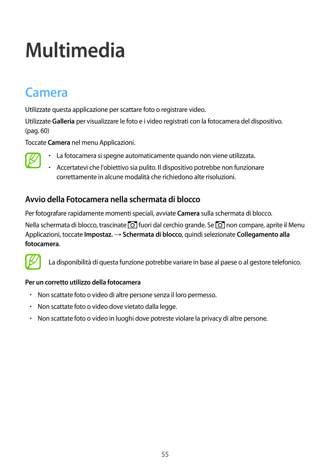 Samsung GT-I9060MKITUR, GT-I9060ZWSBGL, GT-I9060MKSXEO Multimedia, Camera, Avvio della Fotocamera nella schermata di blocco 