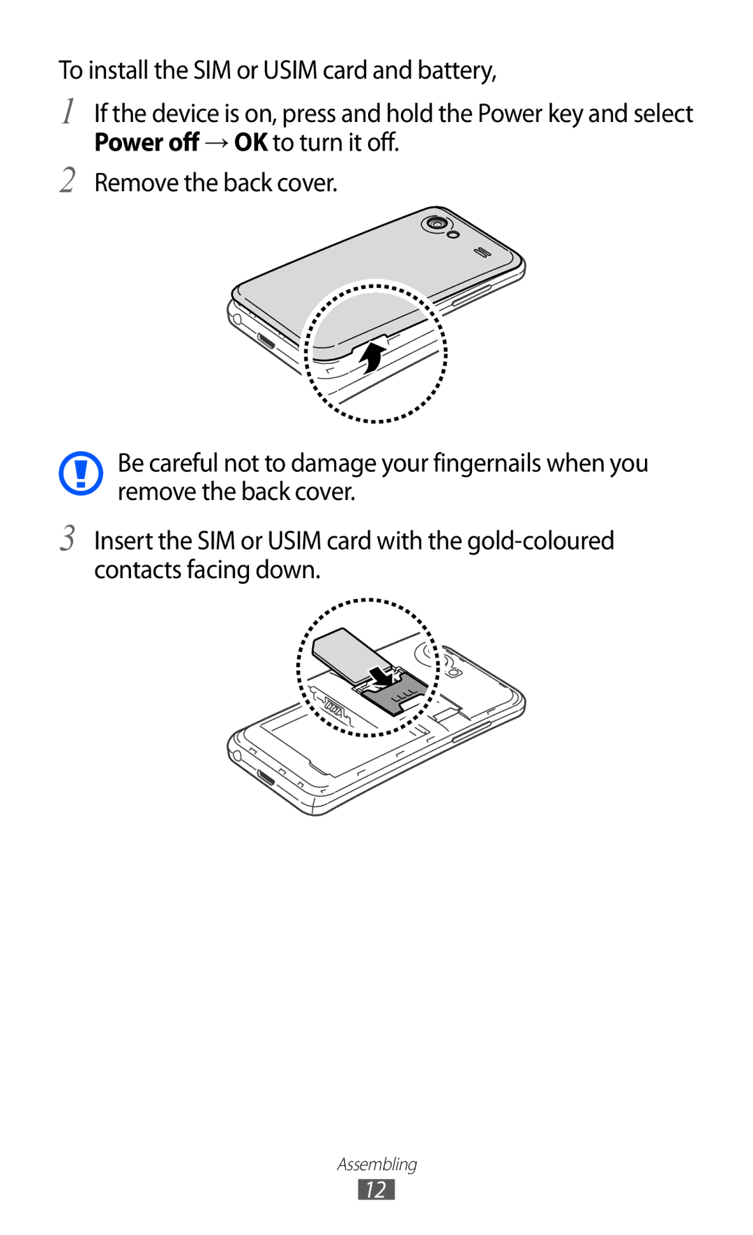 Samsung GT-I9070 user manual Assembling 