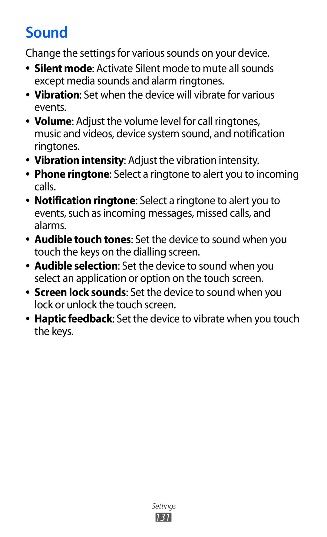 Samsung GT-I9070 user manual Sound, Change the settings for various sounds on your device 