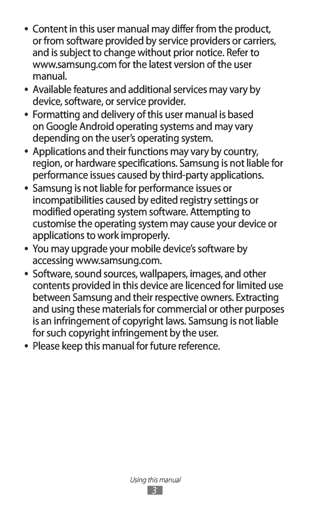 Samsung GT-I9070 user manual Please keep this manual for future reference 