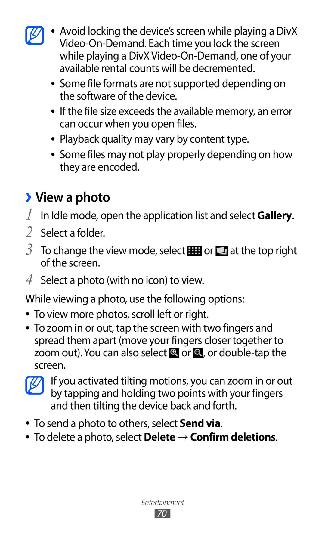 Samsung GT-I9070 user manual ››View a photo 