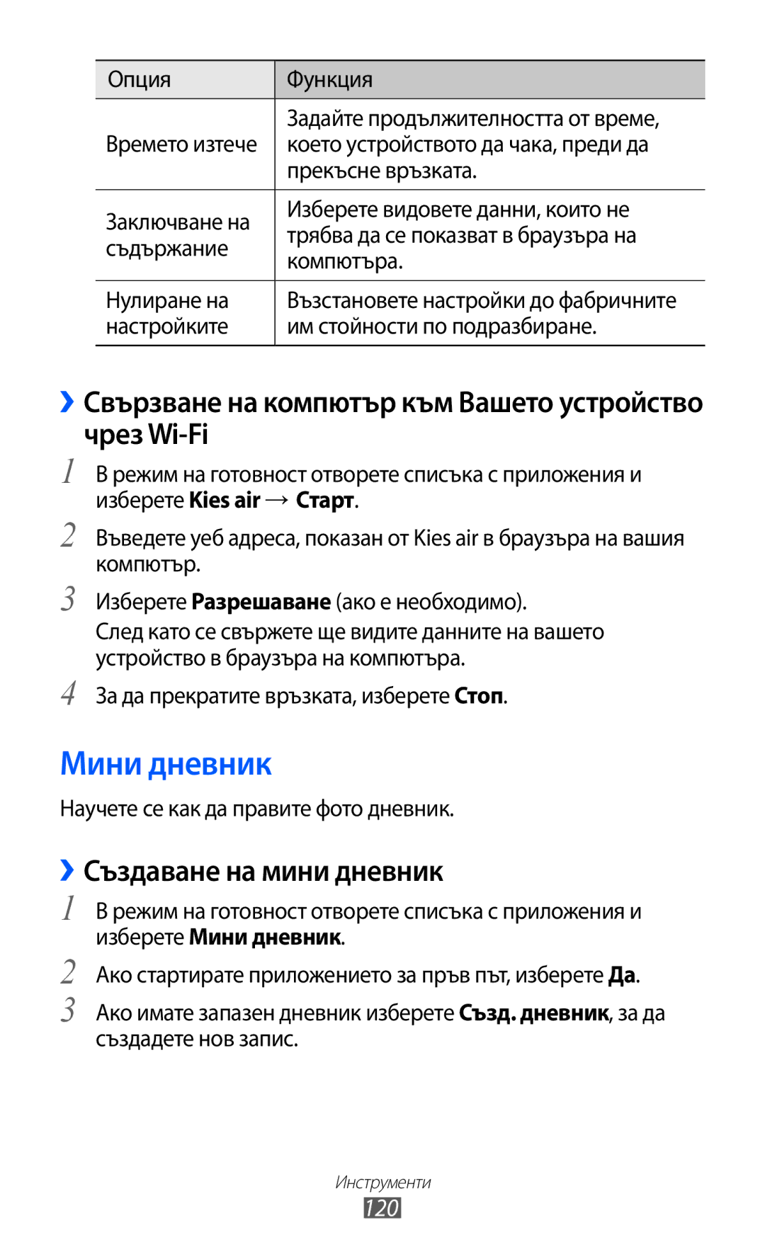 Samsung GT-I9070MSAMTL Мини дневник, ››Свързване на компютър към Вашето устройство чрез Wi-Fi, ››Създаване на мини дневник 