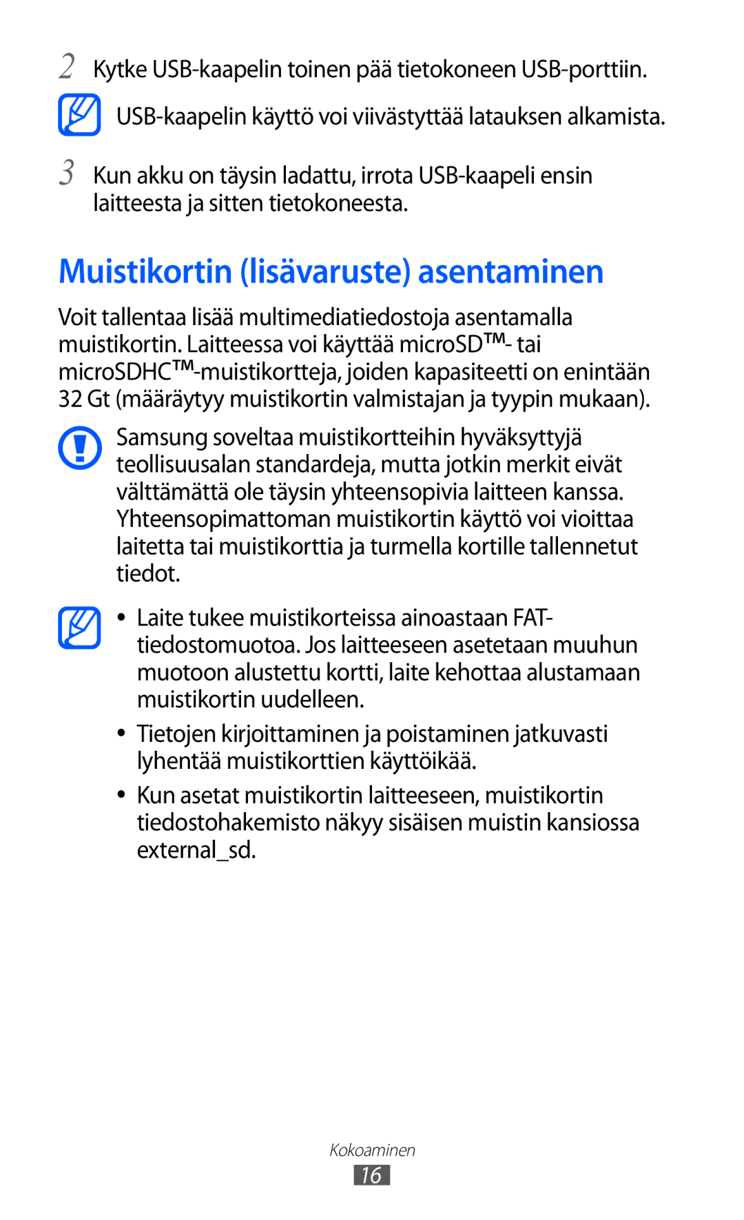 Samsung GT-I9070MSANEE, GT-I9070HKANEE, GT-I9070RWANEE manual Muistikortin lisävaruste asentaminen 