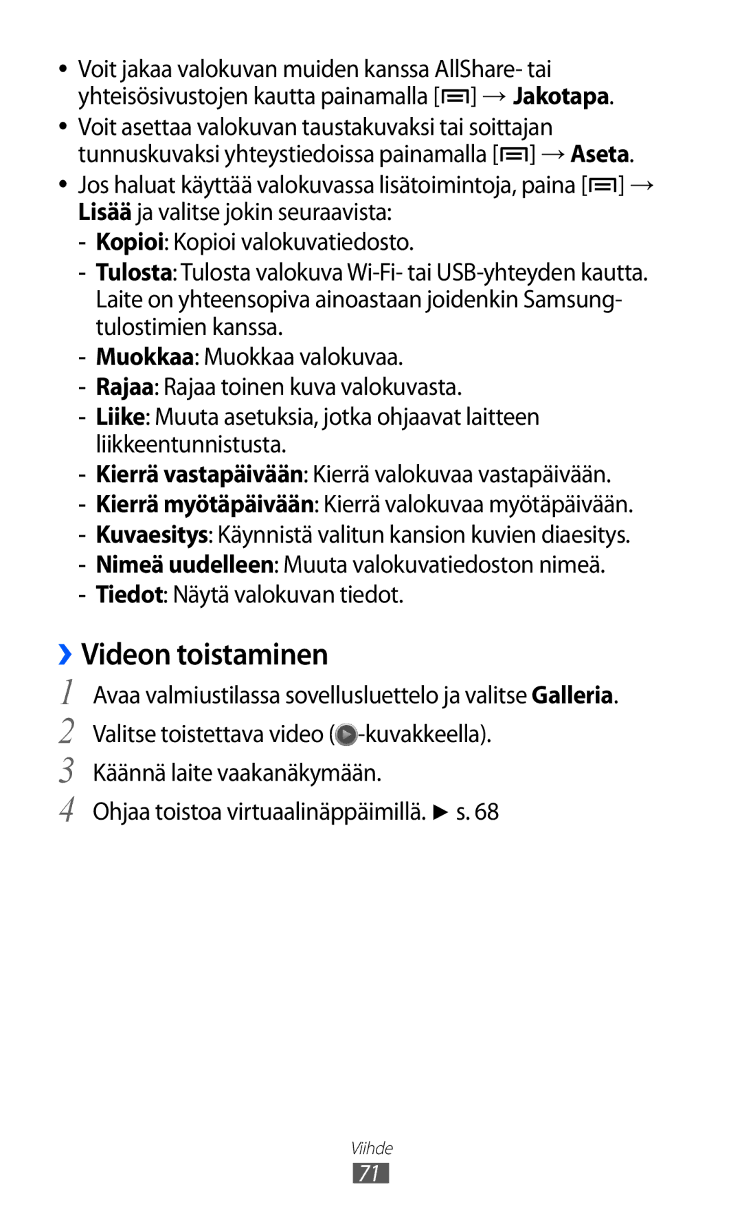 Samsung GT-I9070RWANEE, GT-I9070HKANEE, GT-I9070MSANEE manual ››Videon toistaminen, Kopioi Kopioi valokuvatiedosto 