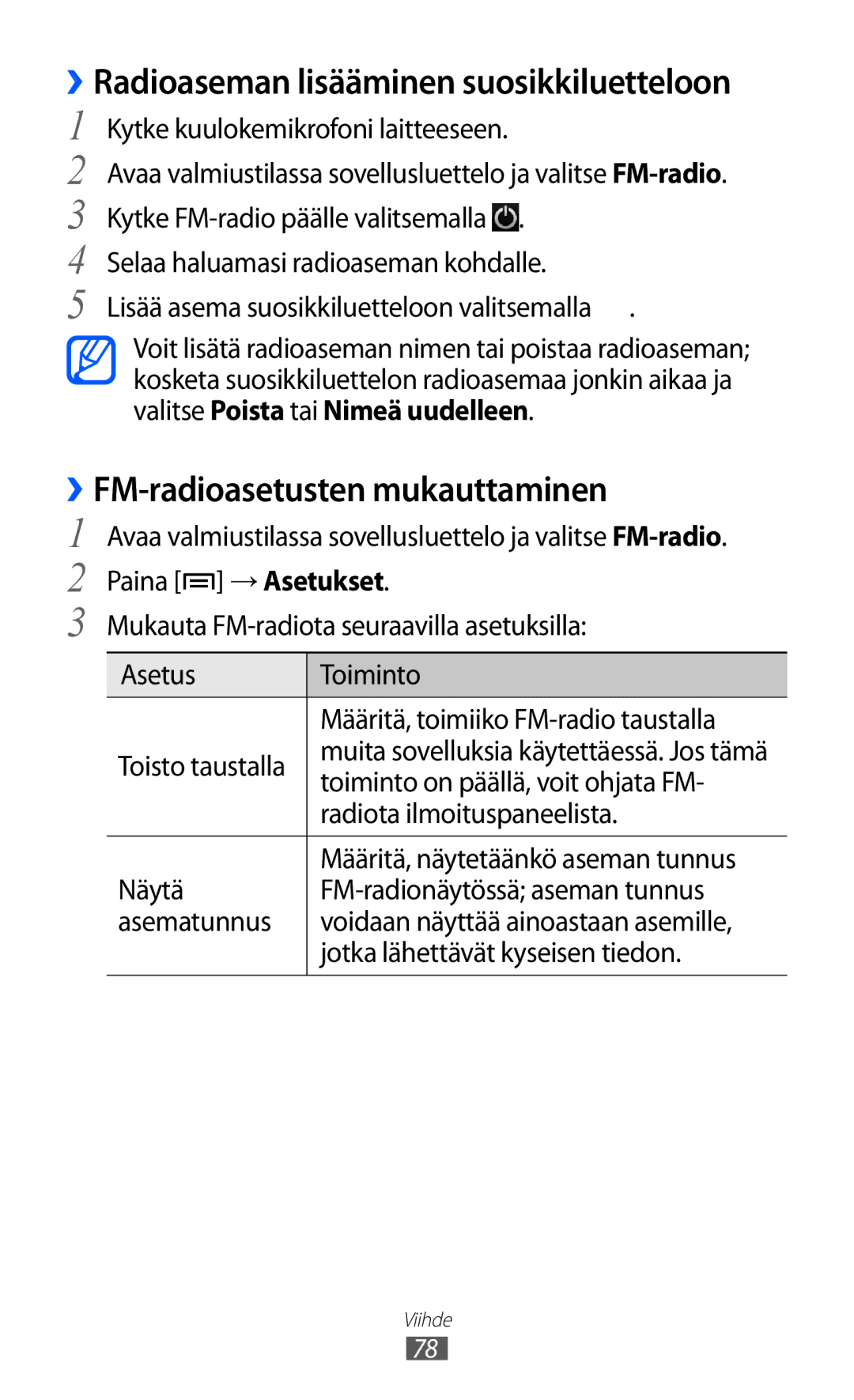 Samsung GT-I9070HKANEE ››FM-radioasetusten mukauttaminen, Toiminto on päällä, voit ohjata FM, Radiota ilmoituspaneelista 