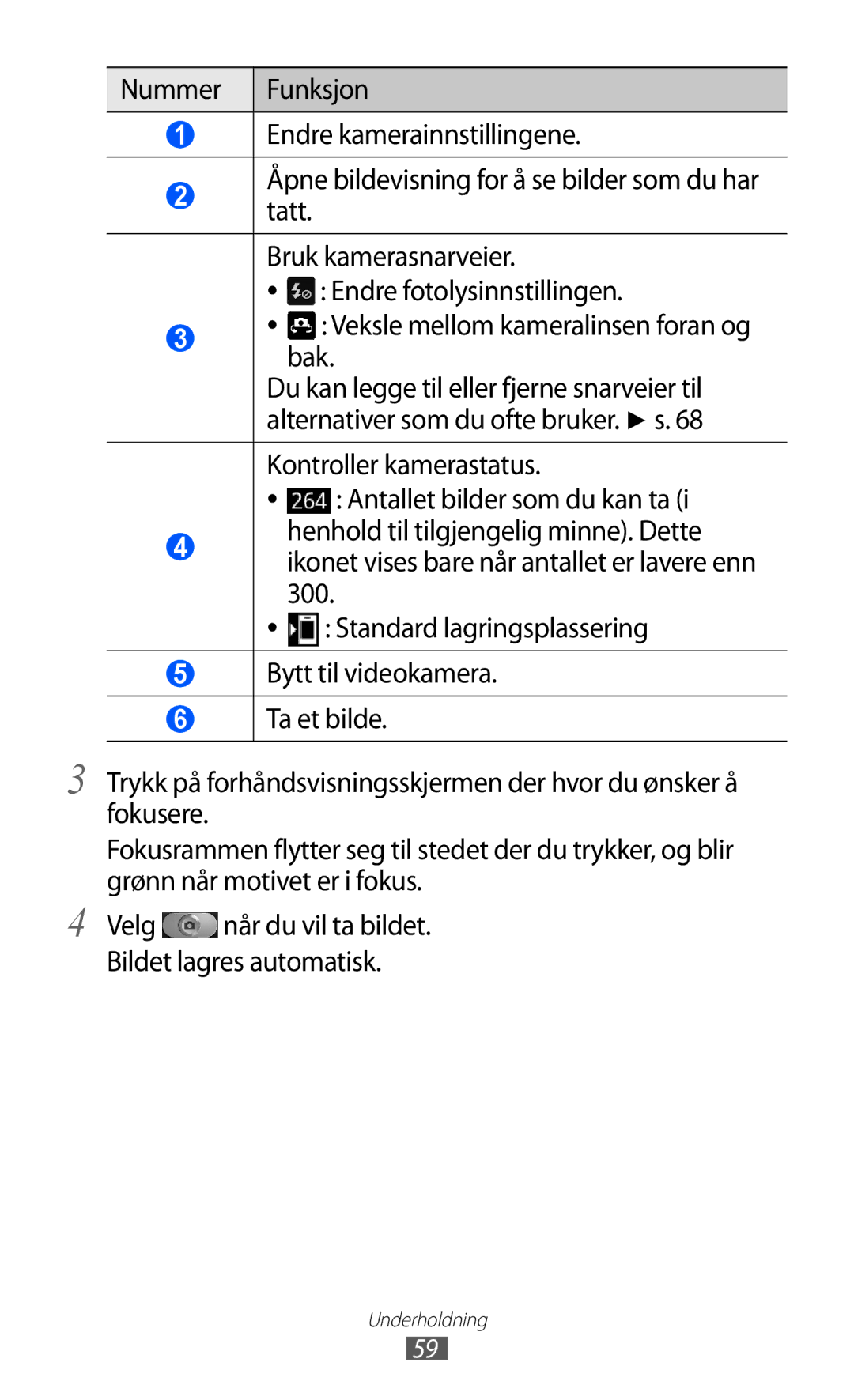 Samsung GT-I9070RWANEE, GT-I9070HKANEE, GT-I9070MSANEE manual Kontroller kamerastatus 