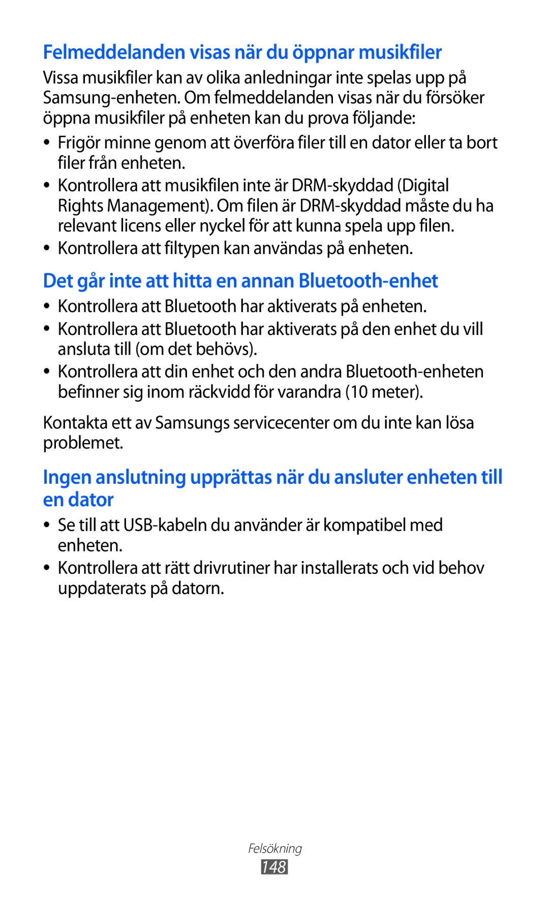 Samsung GT-I9070MSANEE, GT-I9070HKANEE, GT-I9070RWANEE manual Kontrollera att filtypen kan användas på enheten, 148 