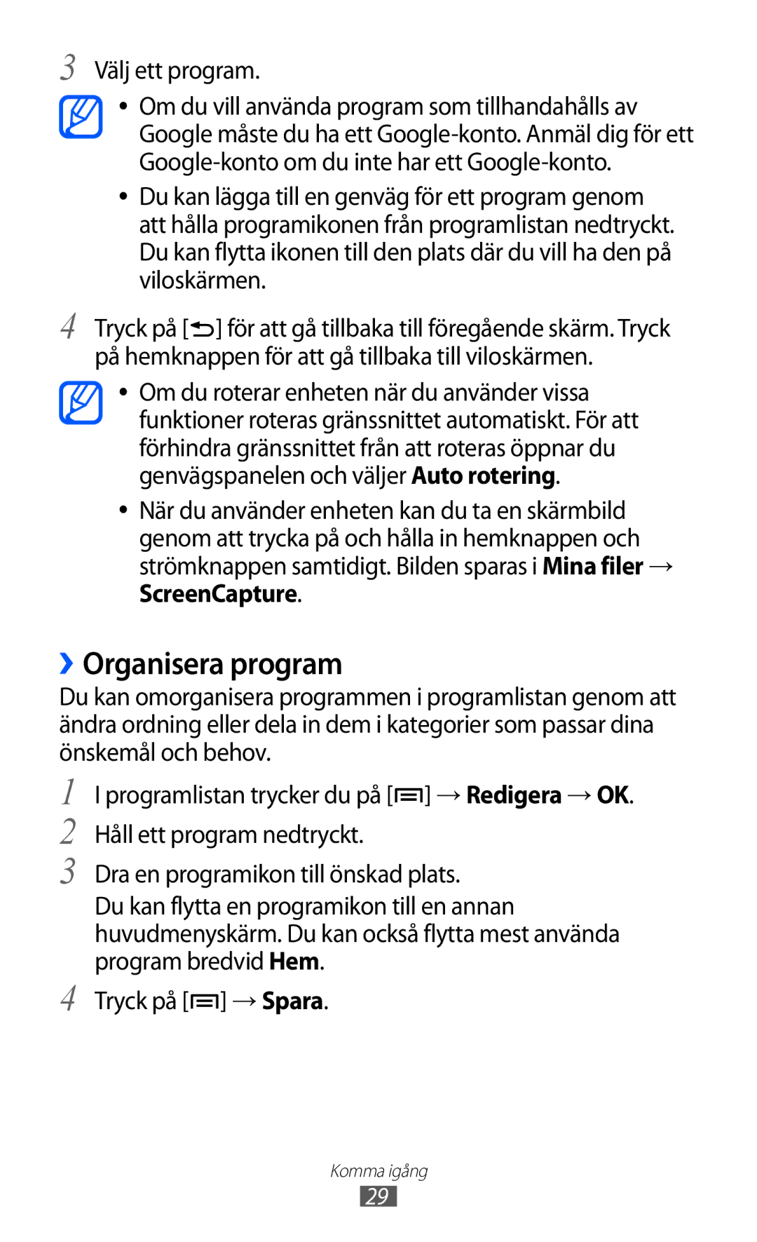 Samsung GT-I9070RWANEE, GT-I9070HKANEE, GT-I9070MSANEE manual ››Organisera program, Välj ett program 