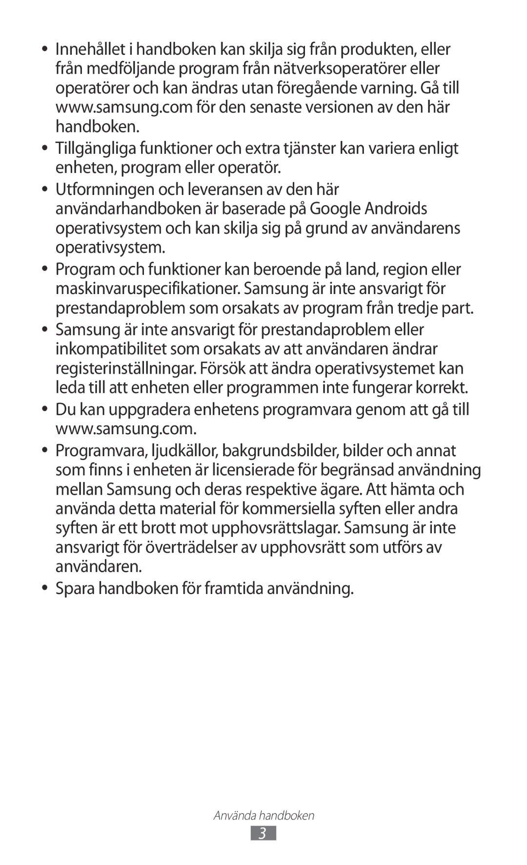 Samsung GT-I9070HKANEE, GT-I9070MSANEE, GT-I9070RWANEE manual Spara handboken för framtida användning 