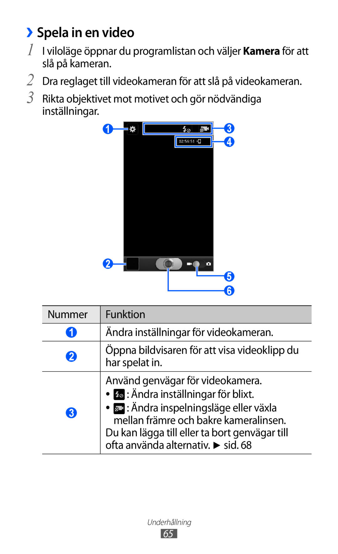 Samsung GT-I9070RWANEE, GT-I9070HKANEE, GT-I9070MSANEE manual ››Spela in en video, Ofta använda alternativ. sid 