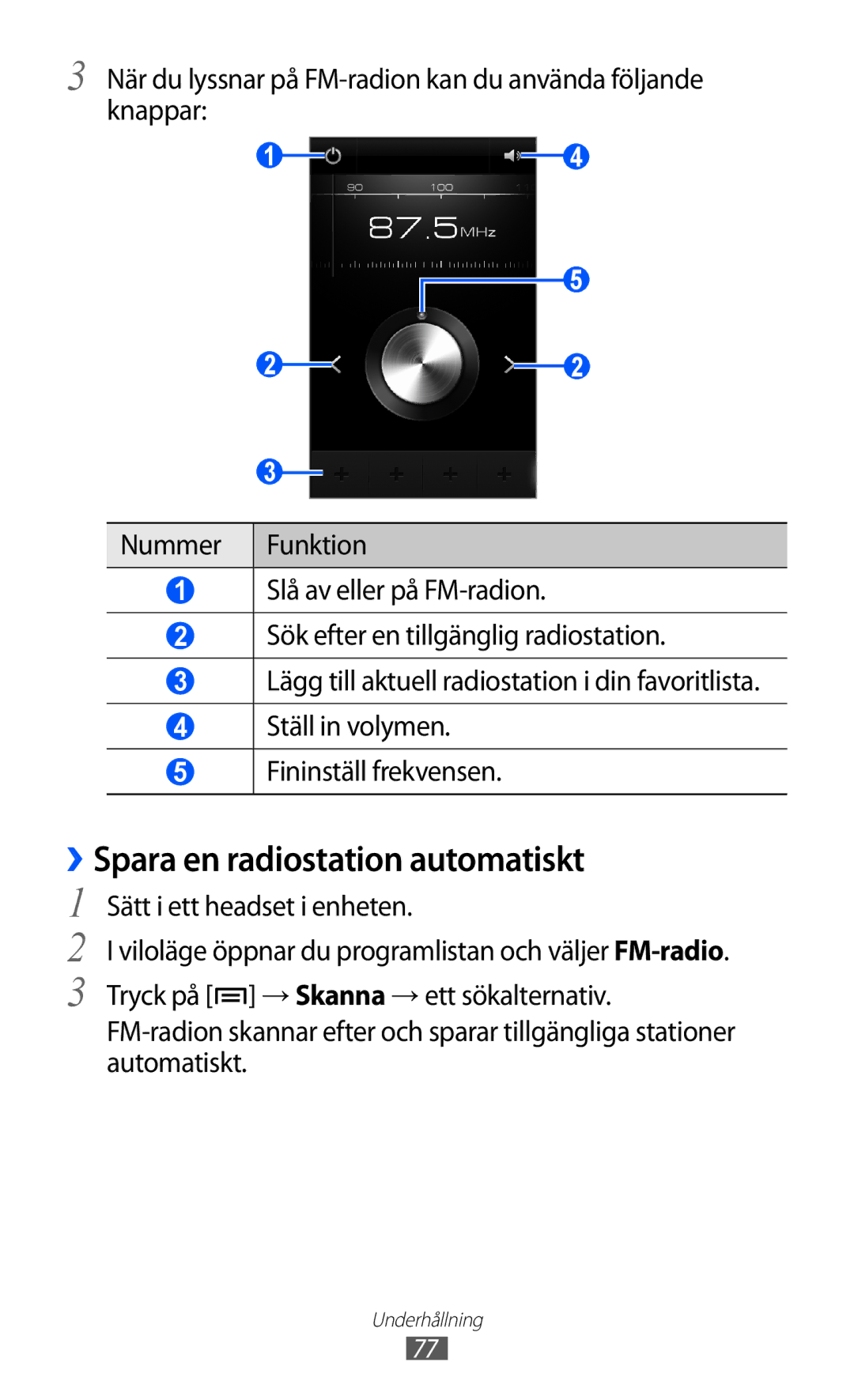 Samsung GT-I9070RWANEE, GT-I9070HKANEE, GT-I9070MSANEE manual ››Spara en radiostation automatiskt 