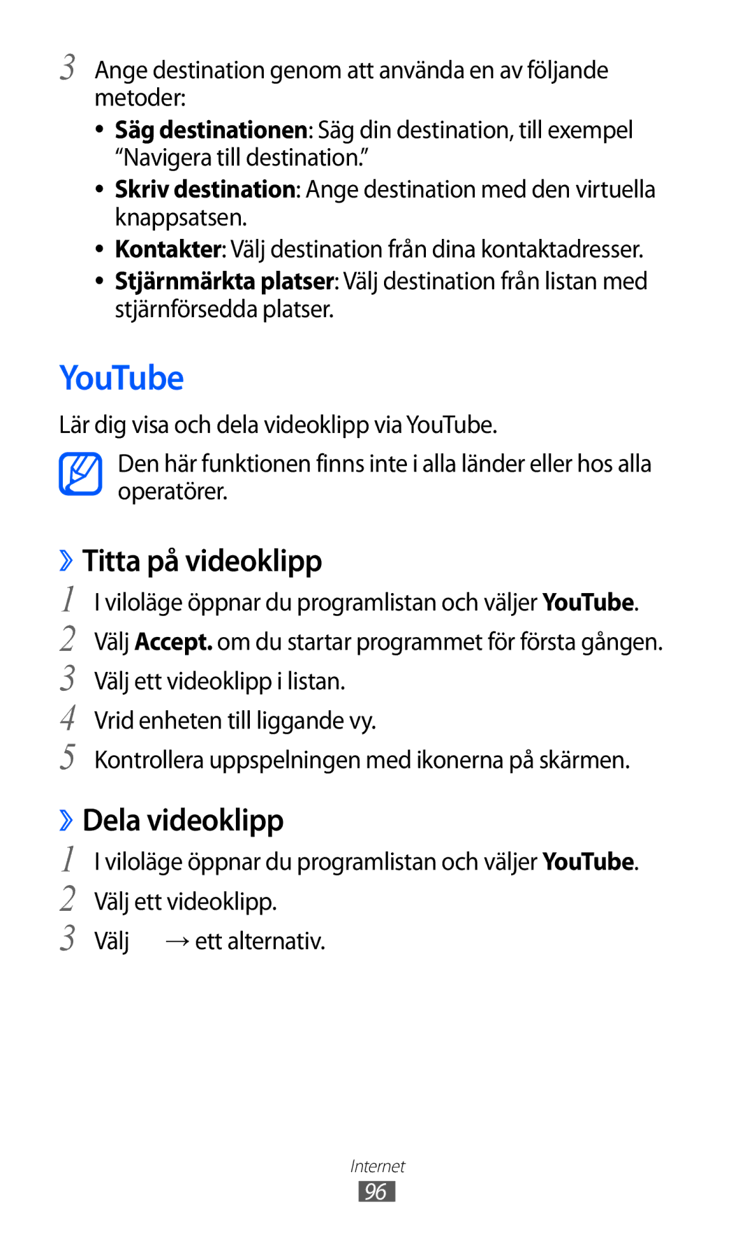 Samsung GT-I9070HKANEE, GT-I9070MSANEE, GT-I9070RWANEE manual YouTube, ››Titta på videoklipp, ››Dela videoklipp 