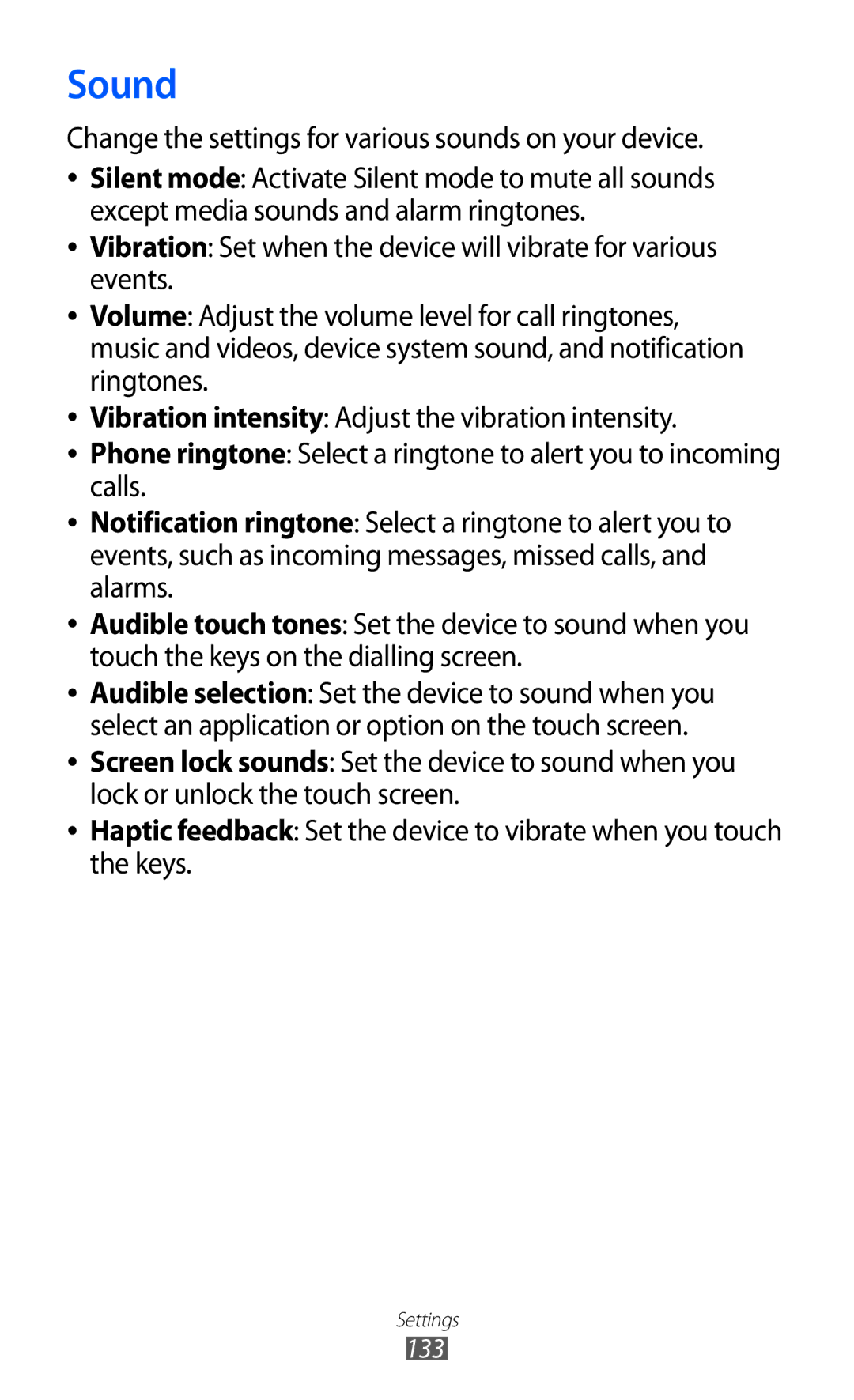 Samsung GT-I9070HKNTPL, GT-I9070HKNATO, GT-I9070HKNDBT manual Sound, Change the settings for various sounds on your device 