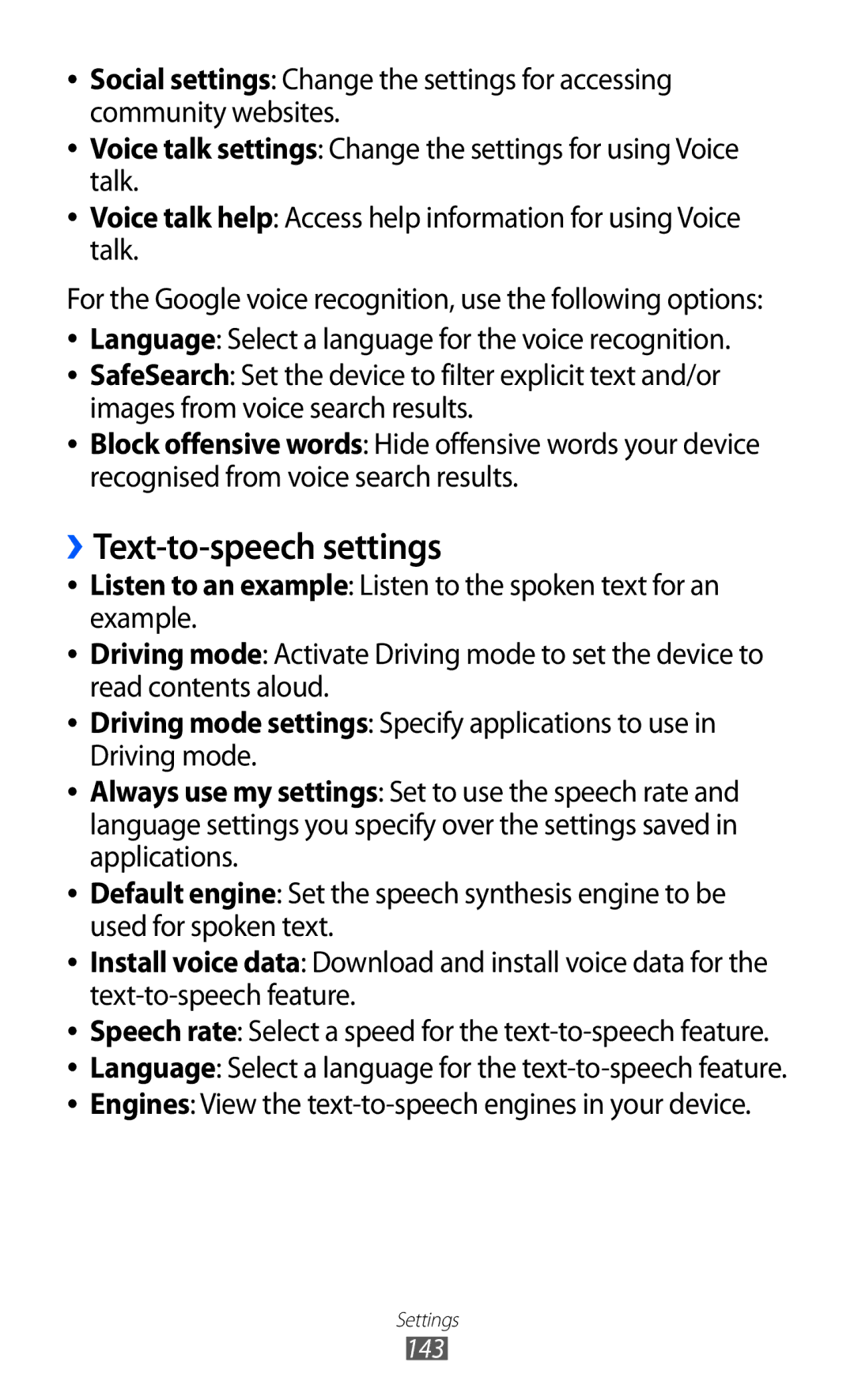 Samsung GT-I9070RWNDTM, GT-I9070HKNATO ››Text-to-speech settings, Engines View the text-to-speech engines in your device 