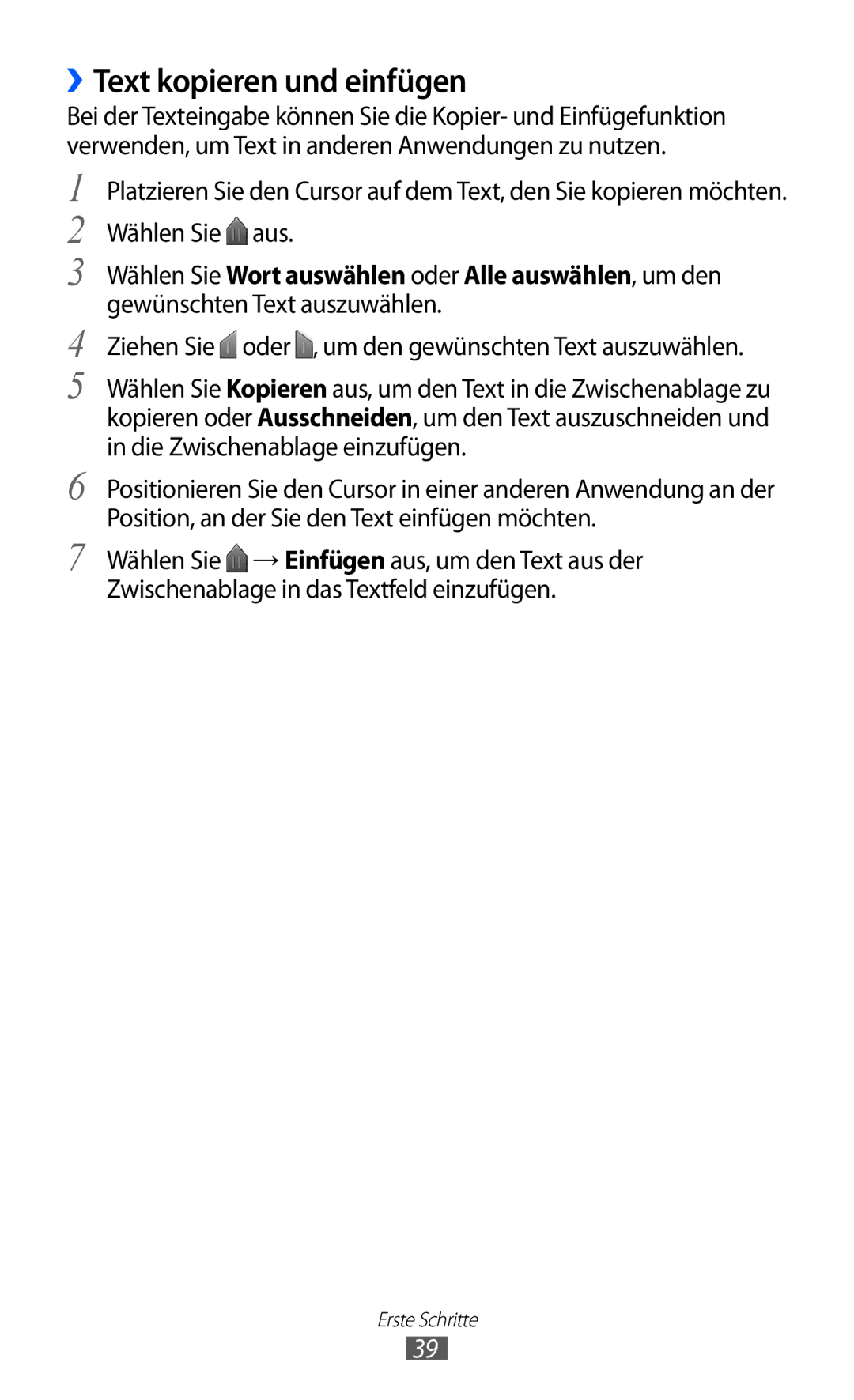 Samsung GT-I9070HKNTUR, GT-I9070HKNATO, GT-I9070HKNDBT, GT-I9070HKNDTM, GT-I9070RWNDTM manual ››Text kopieren und einfügen 