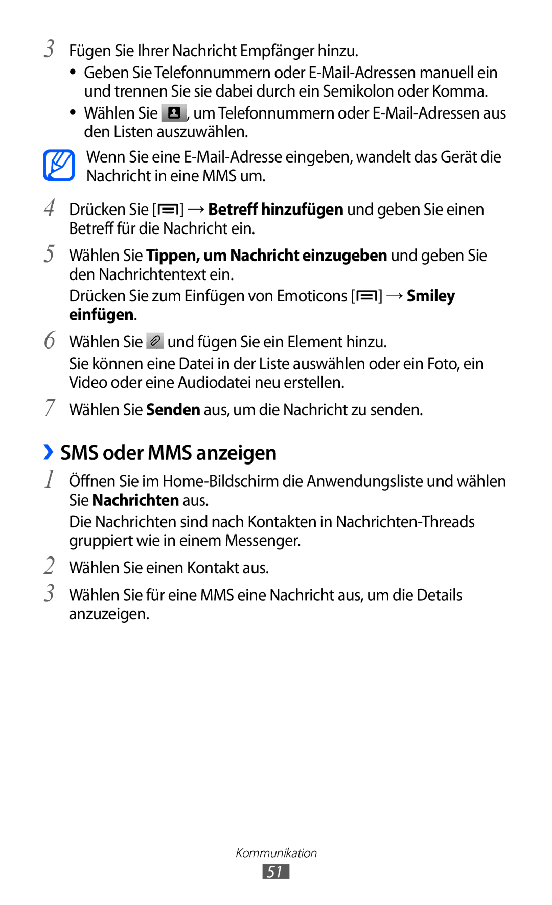 Samsung GT-I9070HKNDBT, GT-I9070HKNATO, GT-I9070HKNDTM, GT-I9070RWNDTM, GT-I9070HKNTUR manual ››SMS oder MMS anzeigen 