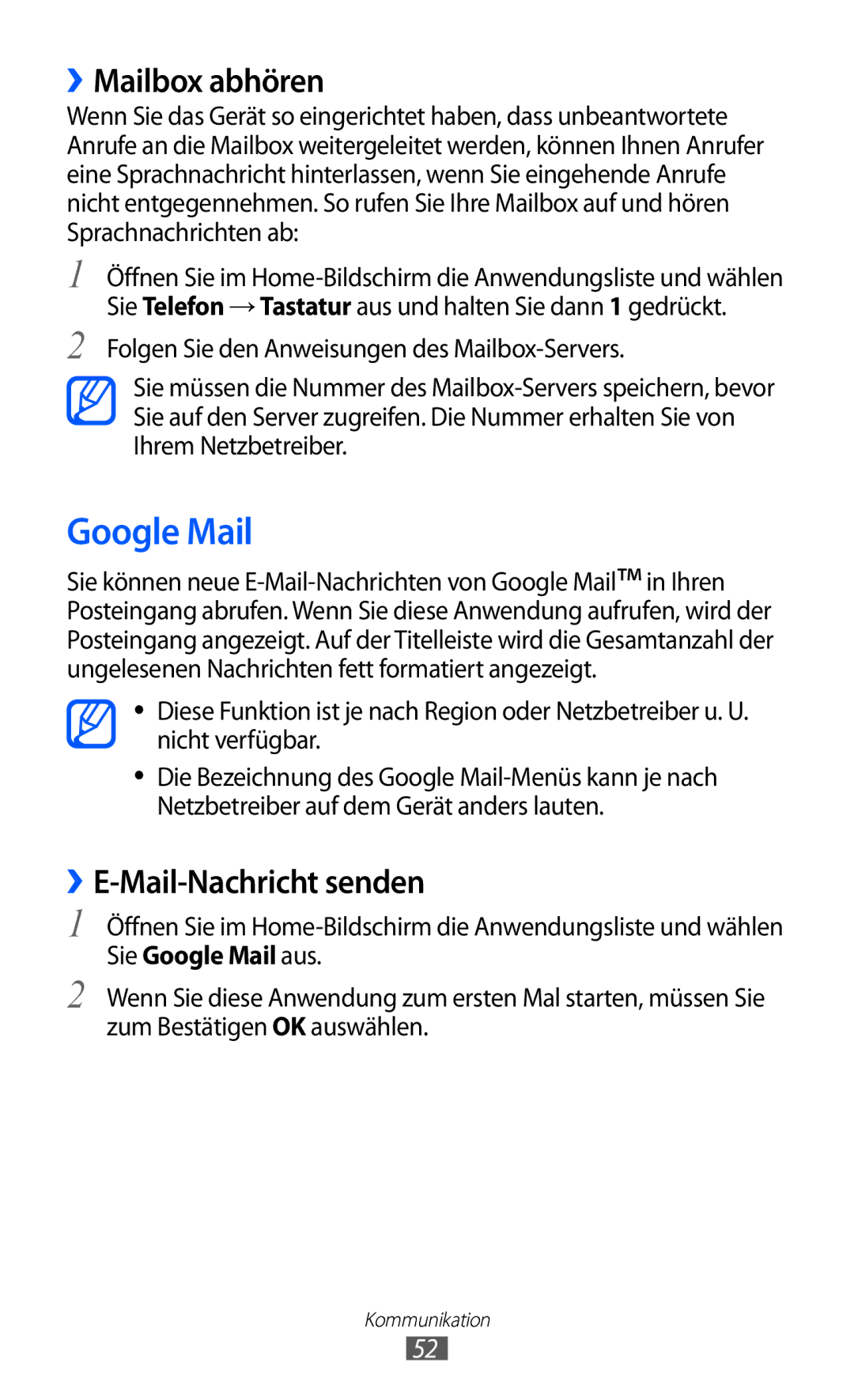 Samsung GT-I9070HKNDTM, GT-I9070HKNATO, GT-I9070HKNDBT manual Google Mail, ››Mailbox abhören, ››E-Mail-Nachricht senden 